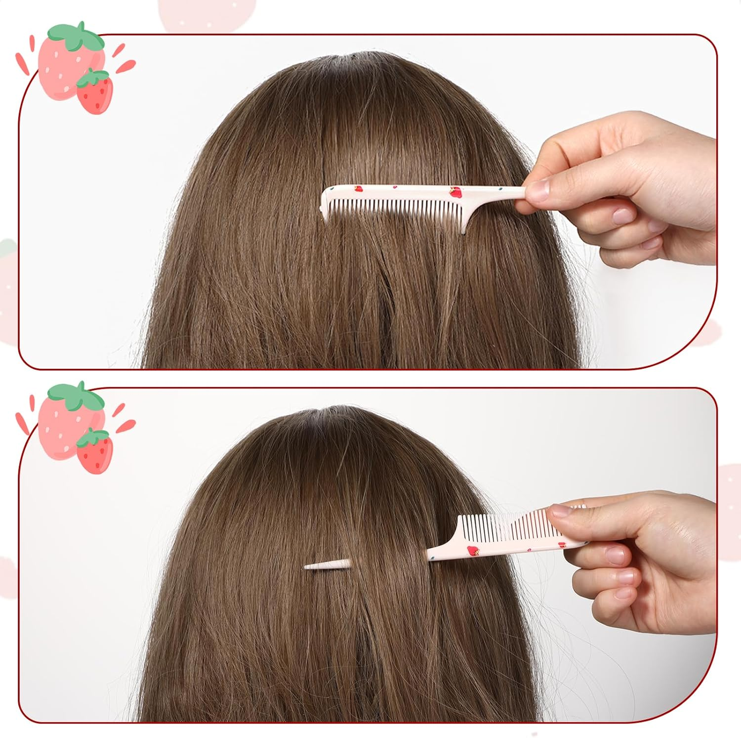 Cobee 2 Pcs Rat Tail Combs, Small Pink Comb with Parting Tip, Plastic Portable Combs for Kids Toddler Comb Hairdressing Comb Set for Wet and Dry image number 3