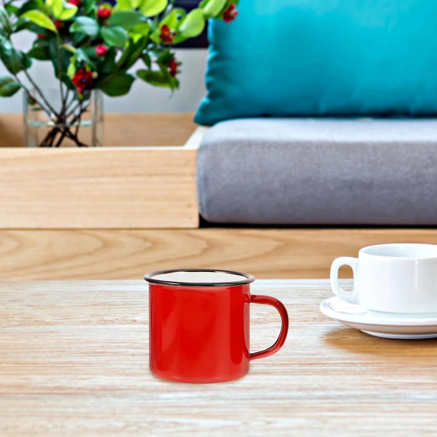 Baluue 4Pcs Enamel Mug 350Ml/12Oz Enamelware Coffee Mug Camping Enamel Mug with Handle, Water Cups Tea Cups Drinking Mugs for Tea Coffee Hot Indoor/Outdoor image number 2