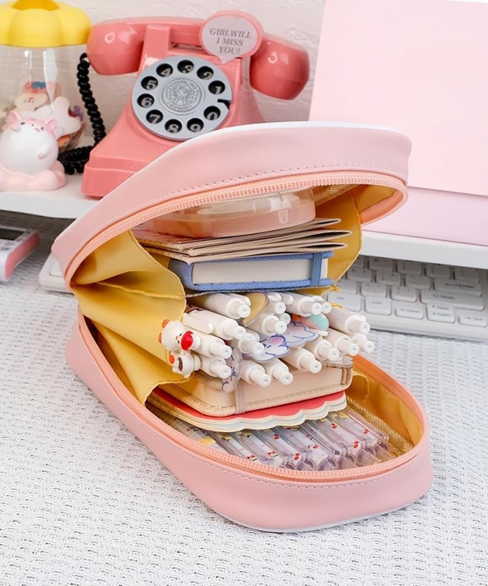 Kawaii Aesthetic Pencil Case, Clear Pouch, Large Capacity, Cartoon Stationery Bag, Pink image number 4