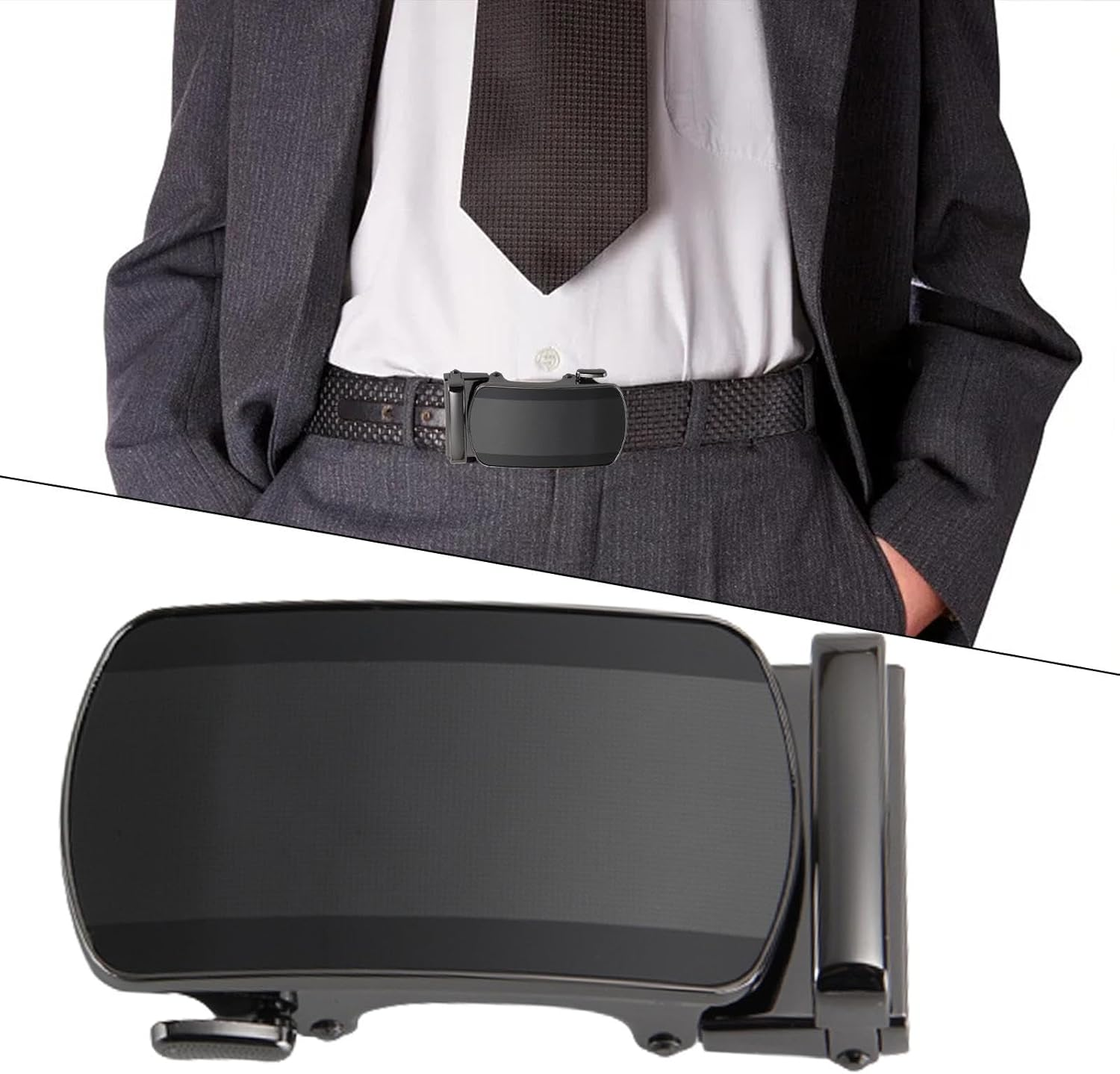 Mens Ratchet Belt Buckle Automatic Slide Buckle Adjustable Business Fashion Vintage Style for Belt Strap 35Mm for Dress Men and Women Jeans image number 3