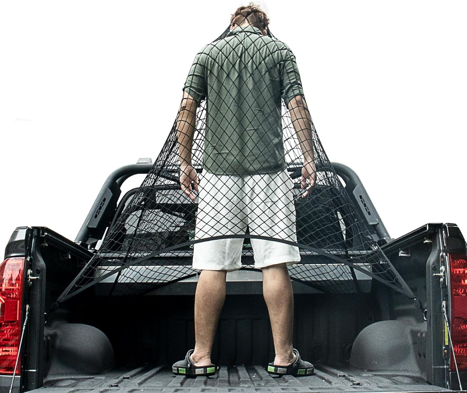 Highly Elastic Cargo Net, Simple Pickup Truck Bed Cargo Mesh Organiser, Suitable for Trailer,Ford,Chevrolet,Dodge Truck Bed Daily Light Loads of Trucks Accessories, 4'X4' Stretches to 7'X7' image number 5