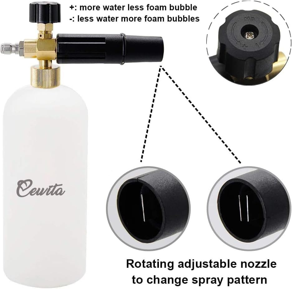 Foam Cannon Short Pressure Washer Gun 1/4 Inch Quick Connector, 1 Liter Car Wash Foam Gun with 5 Pressure Washer Nozzle Tips 3/8'' Swivel Quick Connector, Applicable to M22-14 Threaded Interface image number 1