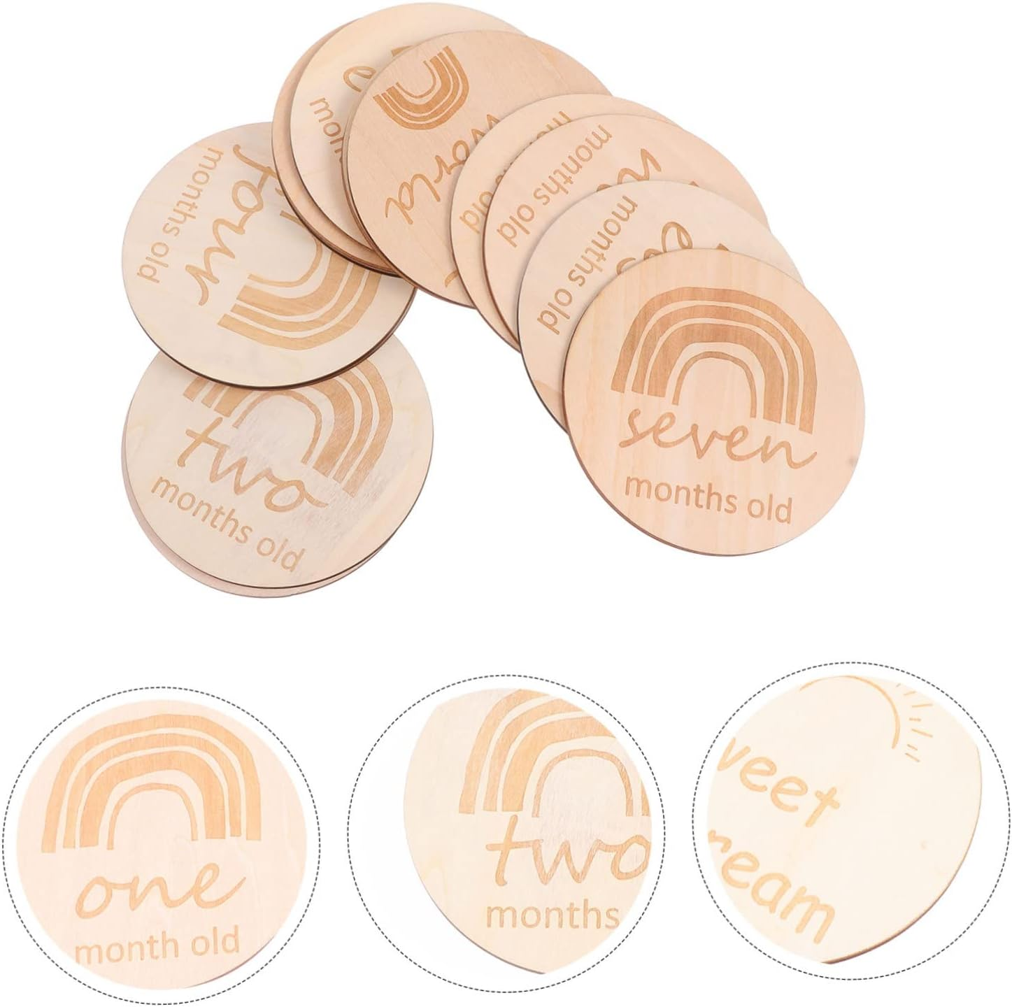 BESPORTBLE Wood Baby Monthly Growth Recording Cards for Newborns, Double-Sided Rainbow Design, Photography Props for Baby Shower, 13Pcs Set, Milestone Tracking for Infant Development image number 2