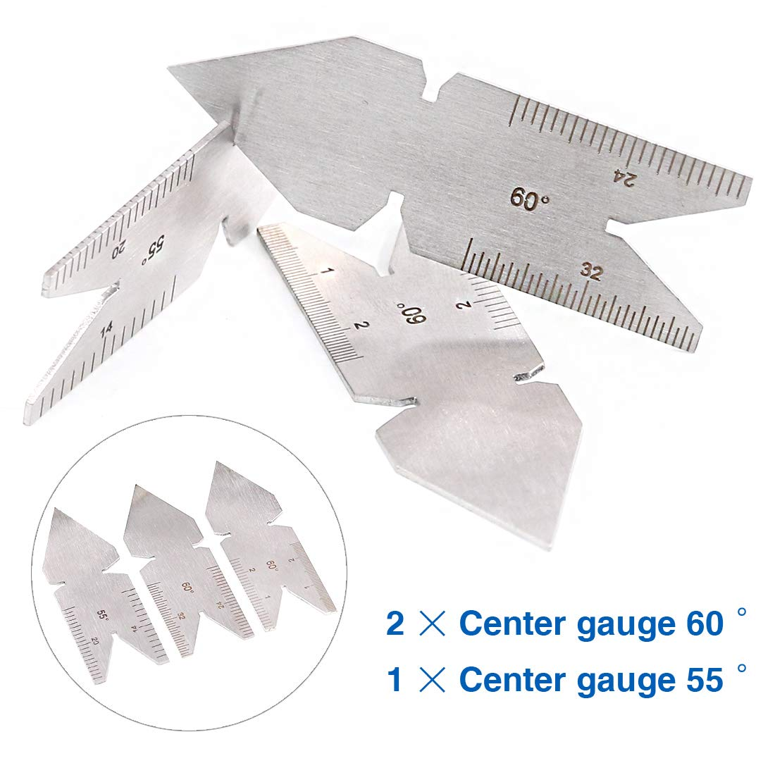 Glarks 5Pcs Stainless Steel Screw Thread Pitch Cutting Gauge Tool Set, 51Pcs America SAE Type + 52Pcs Metric & America SAE Type & British Whitworth + 3Pcs Center Gage, Packed in Plastic Box image number 6