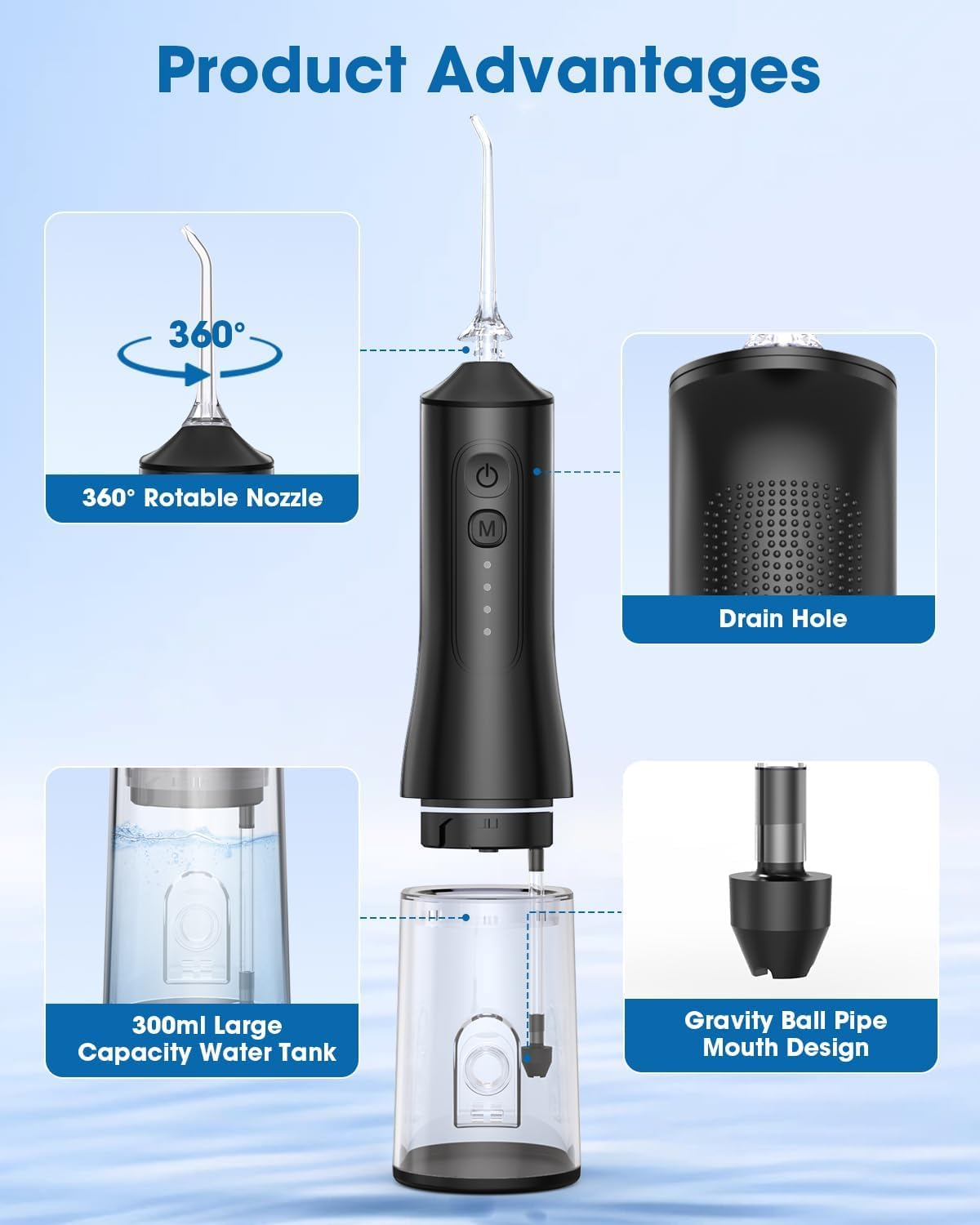 Water Flosser, Tovendor Cordless Oral Irrigator for Teeth, Gum, Braces Deep Cleaning, 4 Tips, 4 Modes, 300ML Rechargeable Water Dental Flosser, IPX7 Waterproof, Portable Design for Home Travel (Matte Black) - Pink image number 4