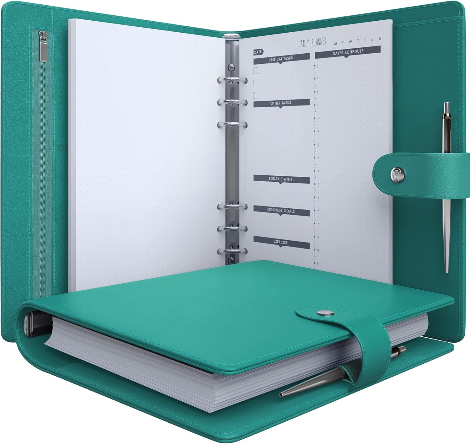 A5 Binder Organizer - Agenda 2023 Daily, Weekly & Monthly Management Undated to Do List & Unisex Business Planner - PU Leather Journal - Goal Setting Gratitude Notebook & Appointment Book by Lux Productivity - Lux Pro A5 Ed.2 Turquoise Ocean - Gray - Fossil image number 3