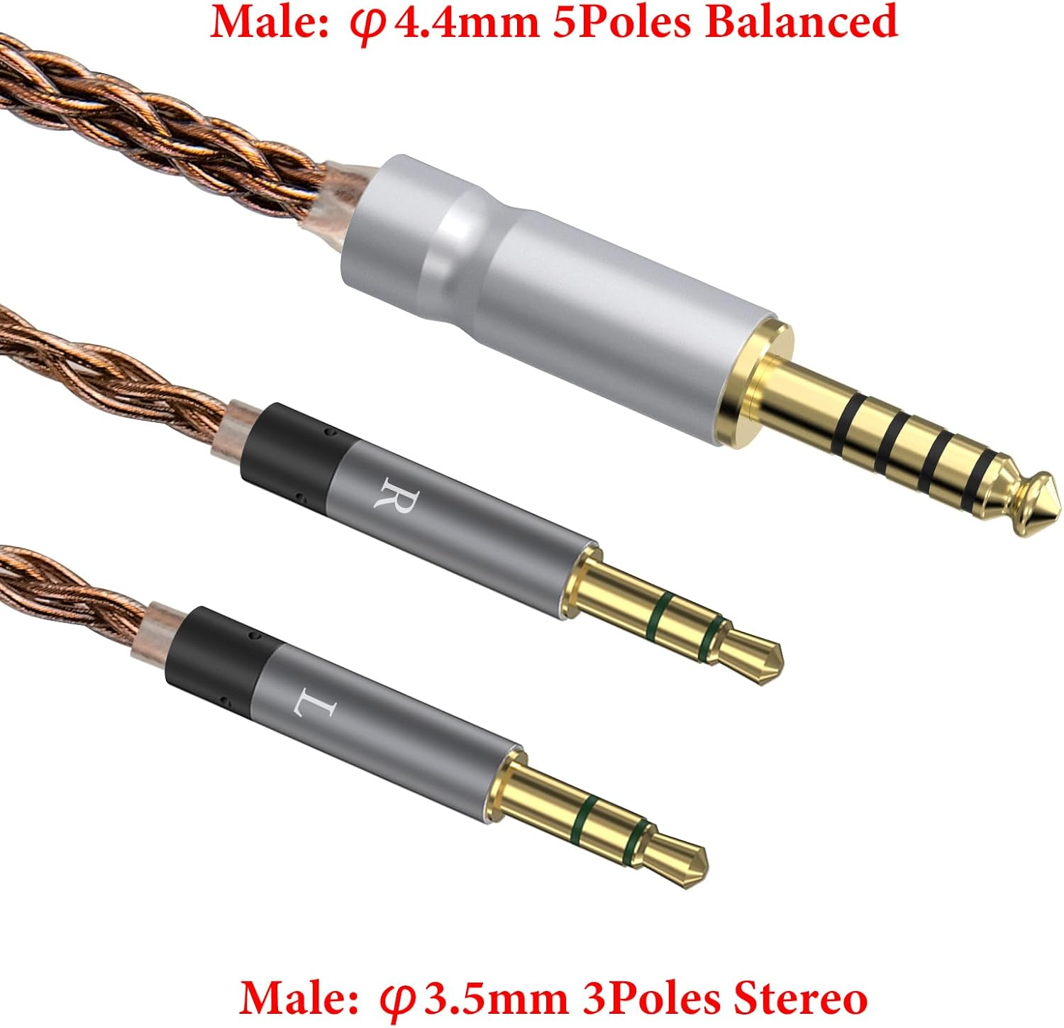 Geekria Apollo Single Crystal Copper Upgrade Audio Cable Compatible with Meze Audio 99 Classics Series, 109 PRO, LIRIC 2, LIRIC 4.4Mm to Dual 3.5Mm Replacement Headphones Cord (4.9 Ft / 1.5 M) image number 3