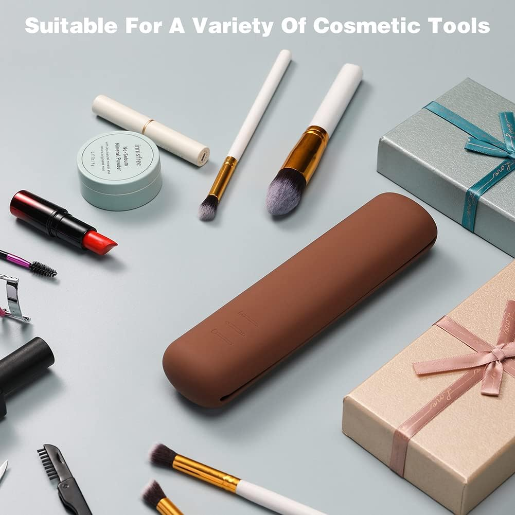 BEZOX Trendy Makeup Brush Holder - Silicon Makeup Brushes Travel Case, Waterproof Cosmetic Brush Travel Holder for All Your Brushes(Brown) image number 6