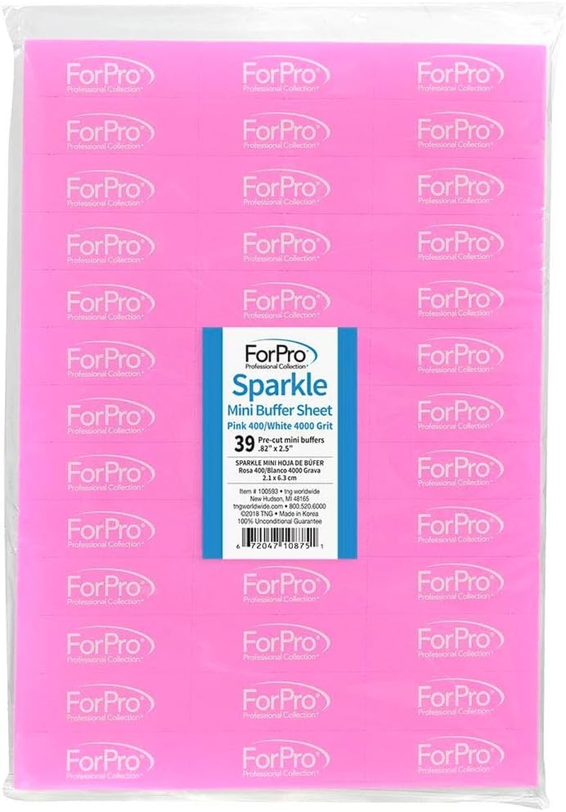 Forpro Sparkle Mini Buffer Sheet, Pre-Cut, Double-Sided Manicure & Pedicure Nail Buffers, Pink 400/White 4000 Grit, 39-Count image number 2