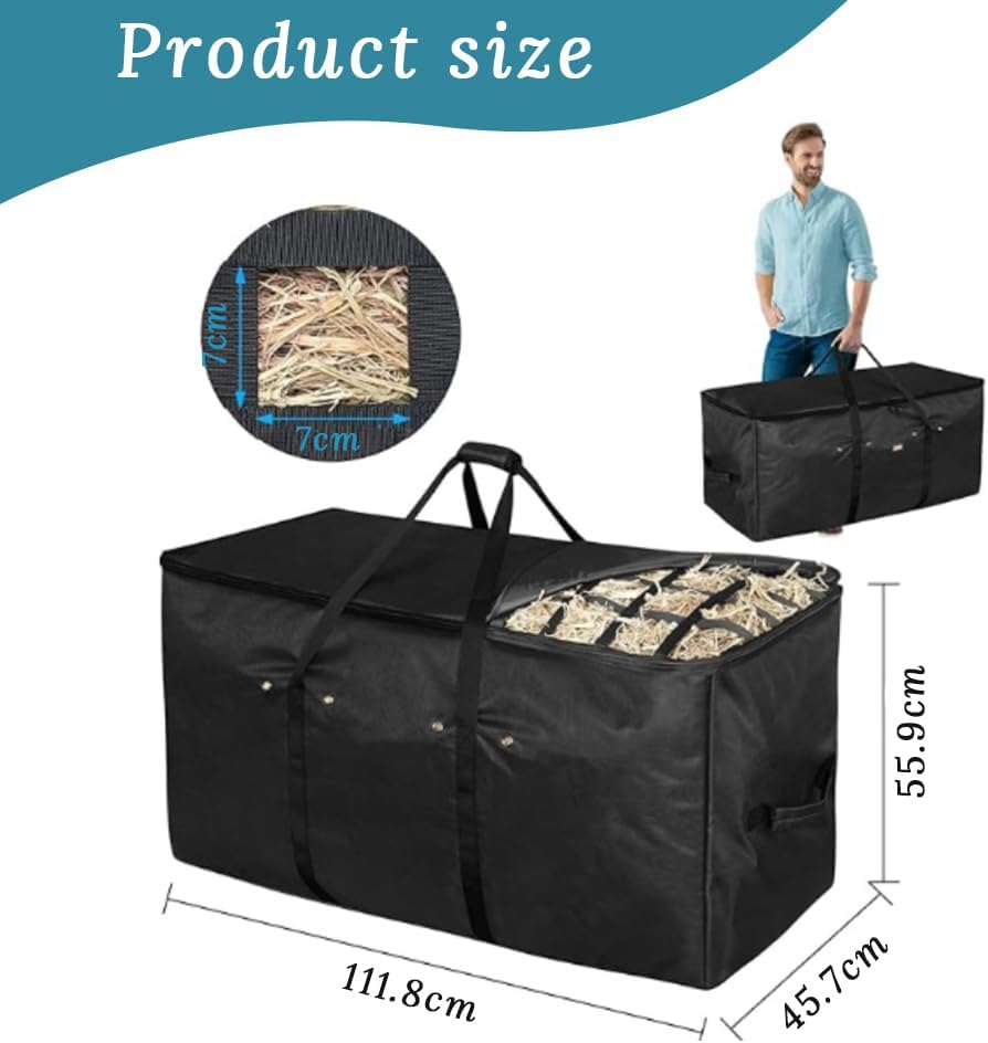 Large Hay Bale Storage Bag,Top Slow Feeder Belt Design,Foldable and Portable,With Zipper,Carry Handles,Heavy Duty Tote Container,For Horses,Goats,Sheep,Donkeys,Barn and Stable image number 3