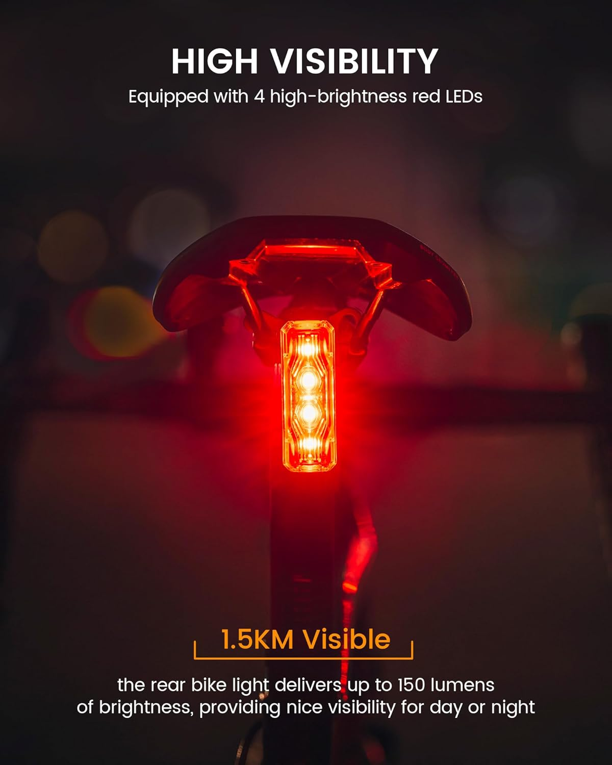 RAVEMEN TR150 Bike Tail Light with 3 Kinds of Install Ways,150 Lumens Rechargeable Bicycle Rear Safety Light for Daytime/Night Riding image number 3