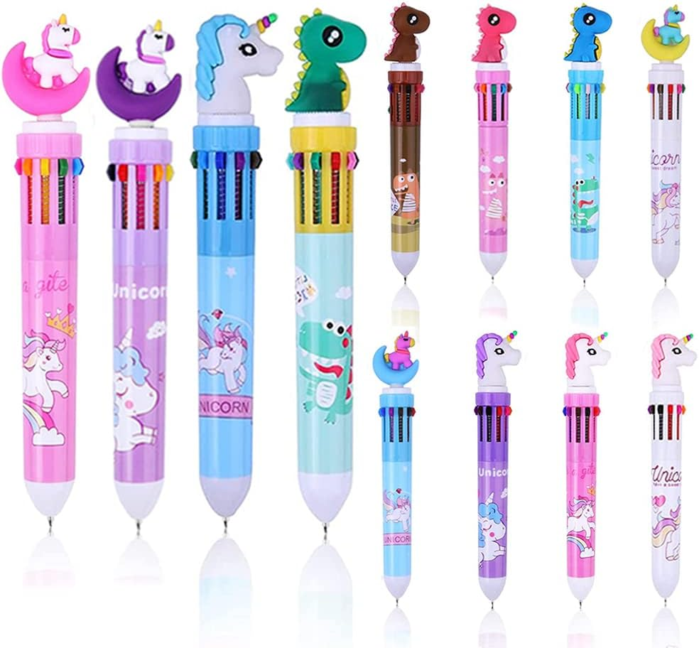 12 Pack Multicolor Pens in One 0.5Mm, Retractable Ballpoint Pens,6 Solid Colors Ball Point Pen in One for Kids,Rainbow Pens for School Office Supplies Students Children Gift (Unicorn Series) image number 1