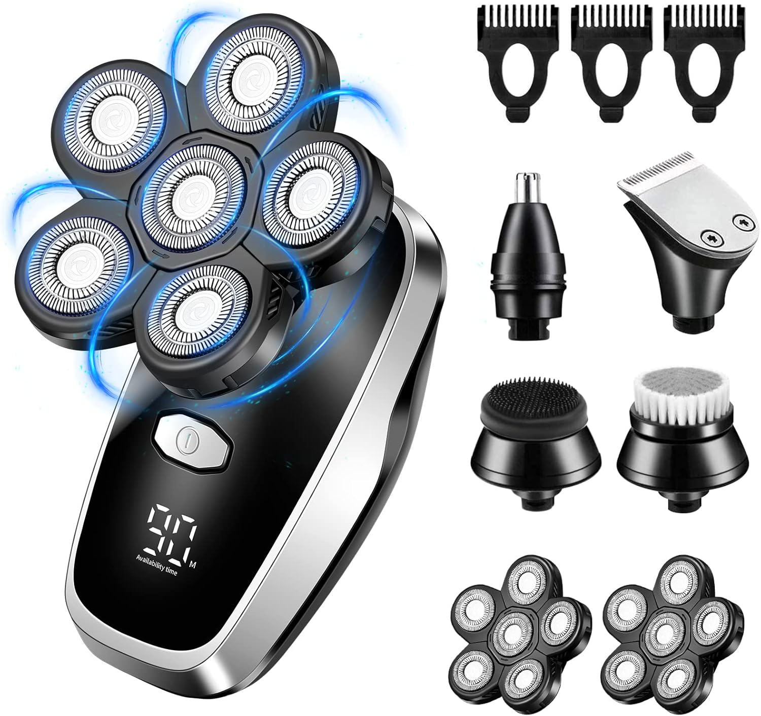 Head Shavers for Bald Men Rotary Electric Razor Cordless Electric Shaver Rechargeable Head Shaver Waterproof Mens Head Razor Multifunctional Shaving Grooming Kit for Balder