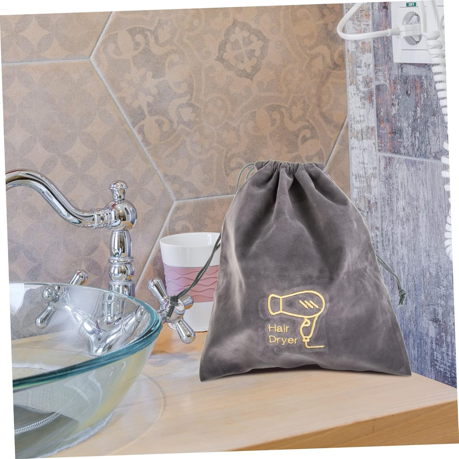 Healvian 2Pcs Drawstring Hair Dryer Bags Storage Pouches for Travel Dorm Bathroom Use Smooth Lint Protection