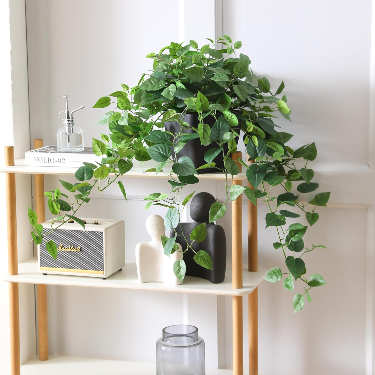 365 Blooming Decor Realistic Artificial Pothos Ivy Plant, Silk, for Office, Home Decor, 30" H X 22.8" W, in Contemporary Black Pot //No Assembly Required//Fade-Resistant. image number 1