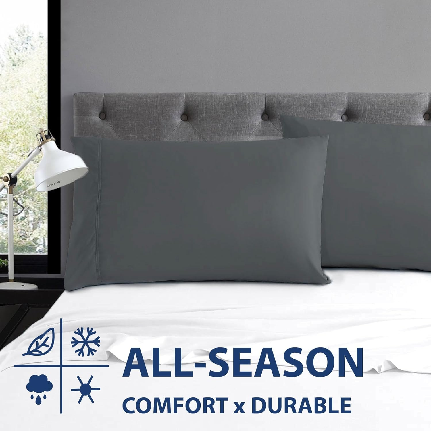 Cathay Home Hospitality 2-Piece Standard Pillowcase Set Hotel Collection - Twin, Twin XL, Full, Queen - Wrinkle & Fade Resistant Double Brushed Ultra Soft Microfiber - Grey, Standard (20" X 30") image number 1