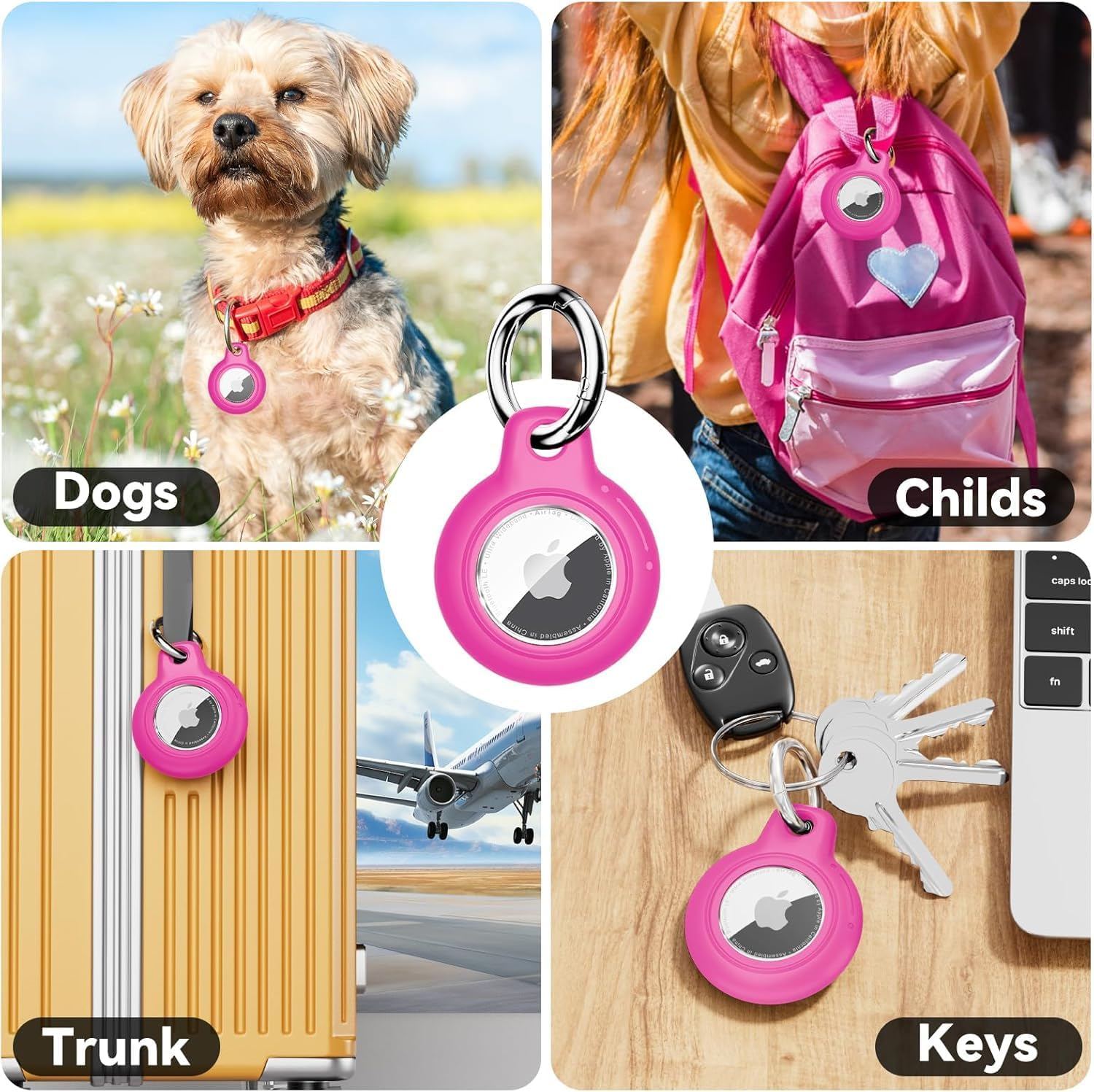 Compatible with Apple Airtags Keychain Waterproof Airtag Holder, Hard PC Airtag Case, Anti-Scratch and Shock Air Tag Holder, Airtags Accessories for Holder, Cover for Dog,Car Key,Luggage 【Rose Red】 - Blue image number 6
