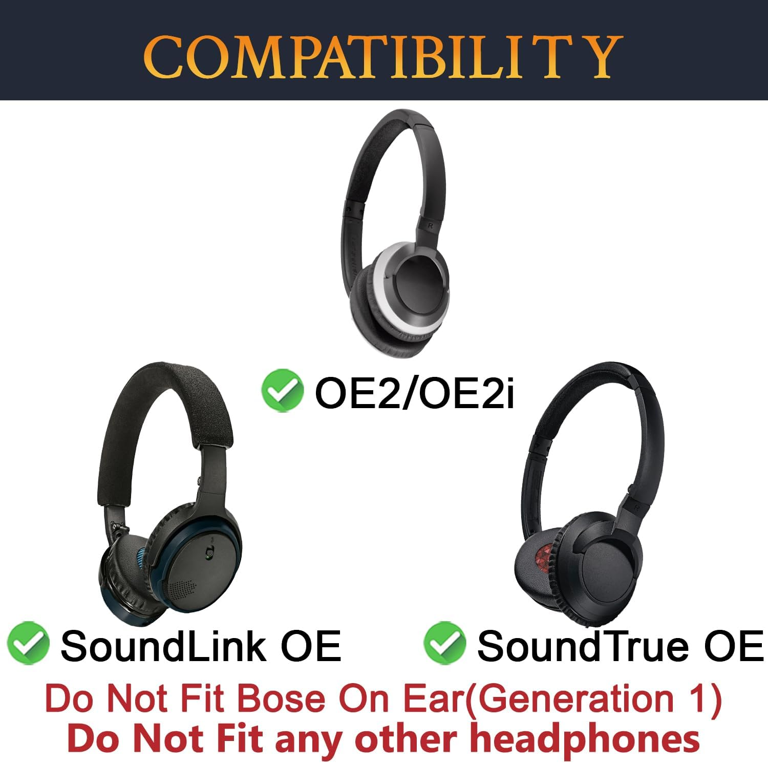 SOULWIT Ear Pads Cushions Replacement for Bose On-Ear 2 (OE2 & Oe2I)/ Soundtrue On-Ear (OE)/ Soundlink On-Ear (OE) Headphones, Earpads with Softer Leather, Noise Isolation Foam - Cooling Gel-Black image number 2