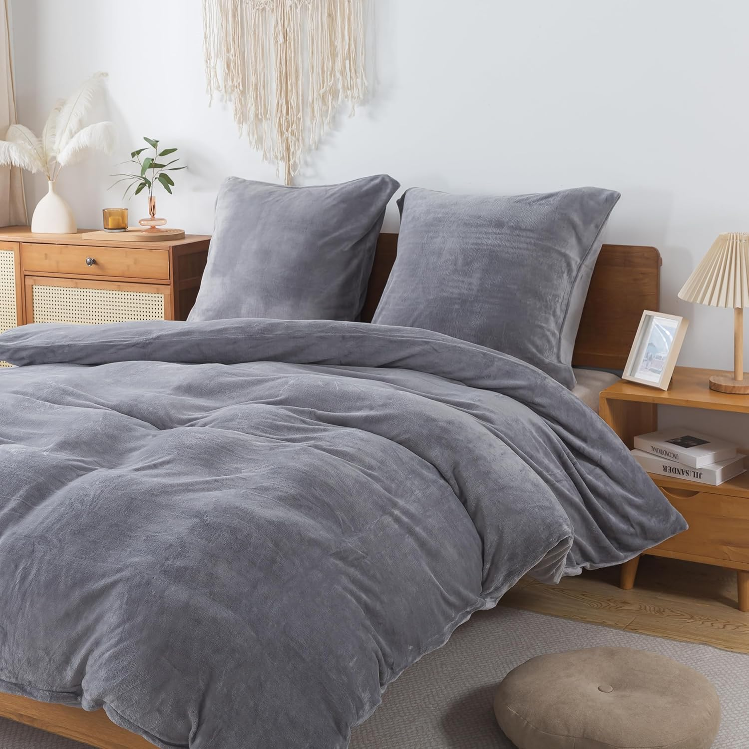 Rongrongin Fluffy Bed Linen 155 X 220 Cm Grey - Autumn Winter Duvet Cover Fleece with 1 Pillowcase 80 X 80 Cm, Warm Soft Cuddly Bedding Set with Zip, Winter Bedding for Single Bed image number 5