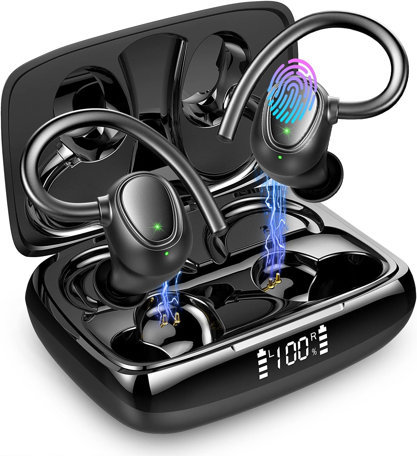 Drsaec Wireless Earbuds, Headphones Running Bluetooth 5.3 in Ear with HD Mic, Earphones Sport IP7 Waterproof 48H Noise Cancelling Buds Deep Bass/Usb-C/Led[ Upgrade] Black I21 image number 3