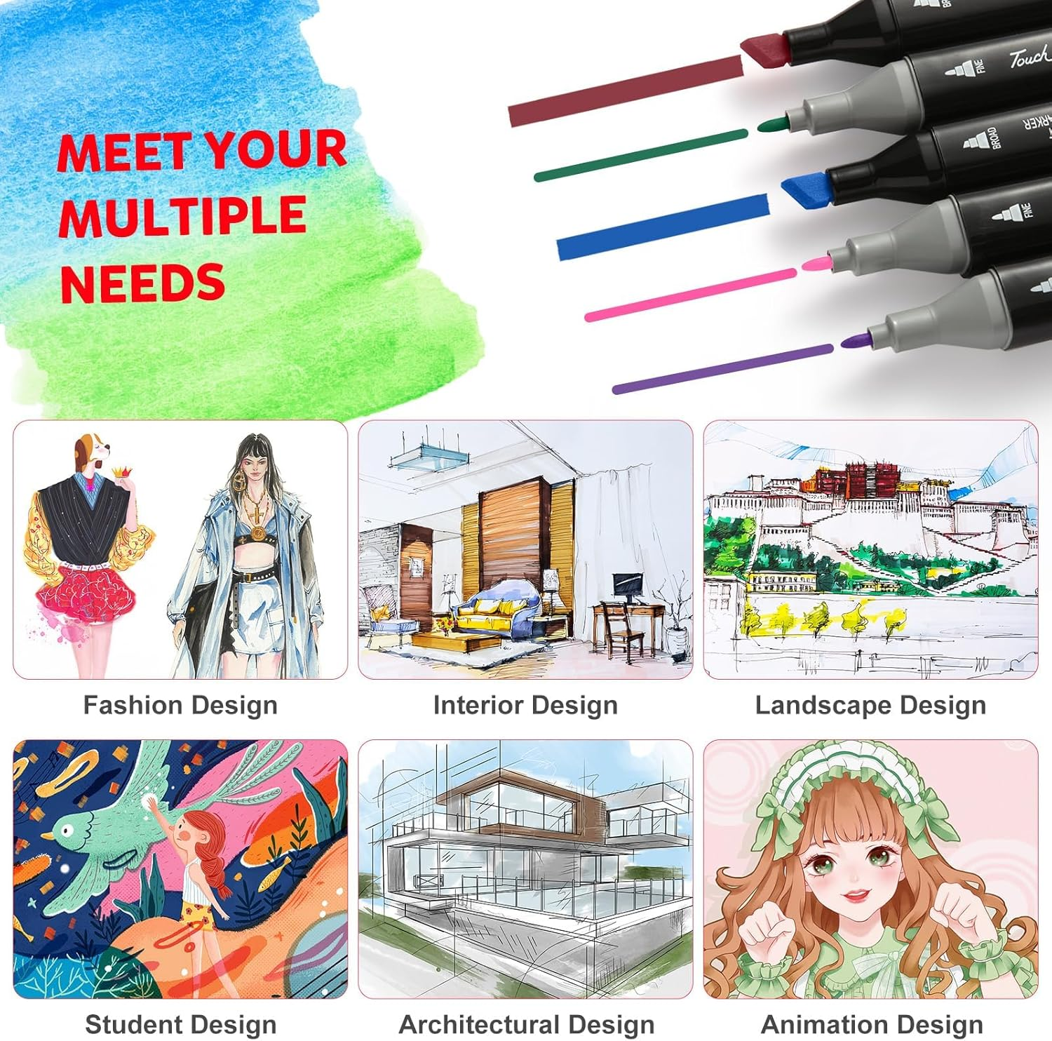 80 Colors Dual Tips Alcohol Markers, Art Markers Pens with Pen Holder, Permanent Sketch Markers Set for Kids Adults Coloring, Painting, Sketching, Illustrations image number 4