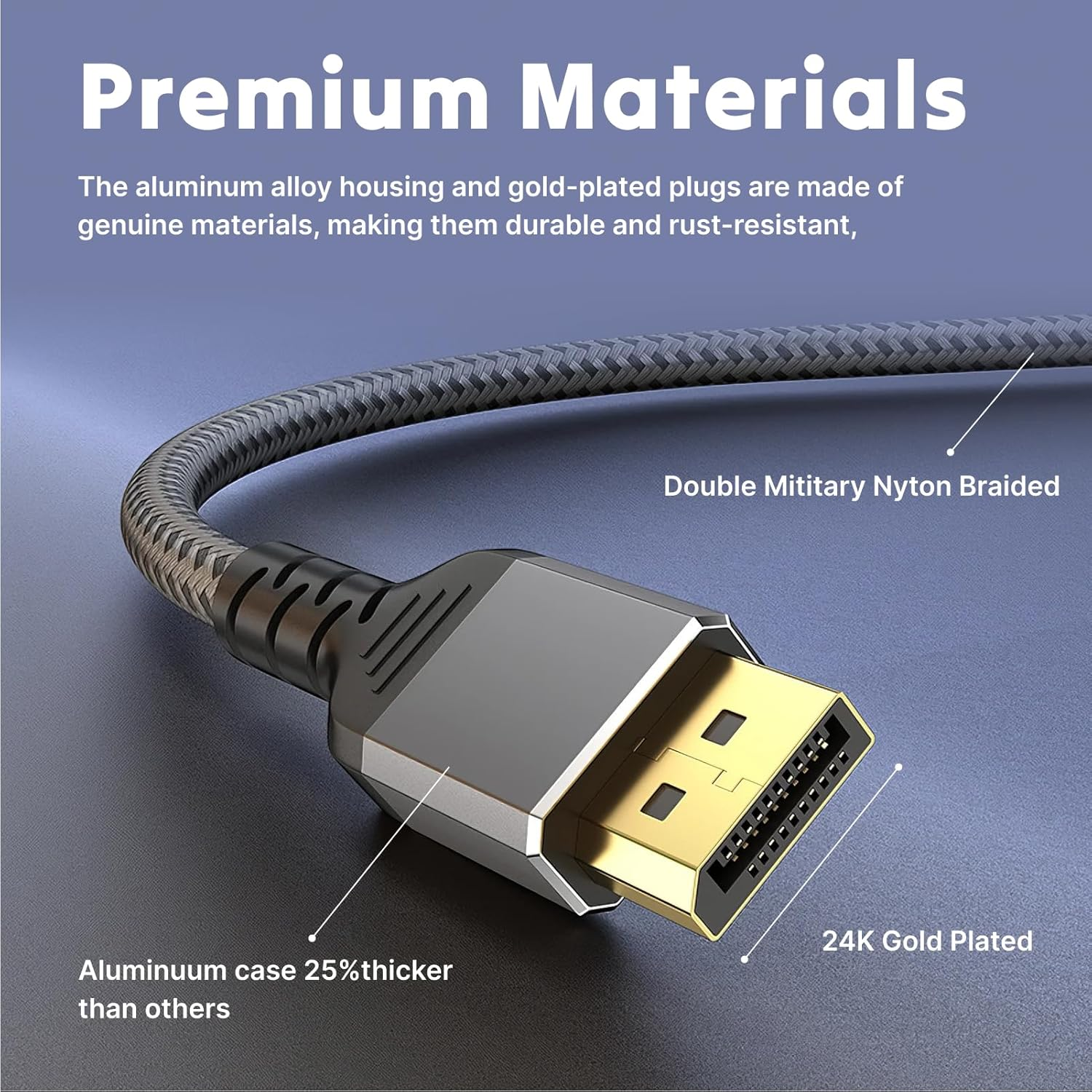 Displayport 2.1 Cable 2M 16K@60Hz, 8K@240Hz, 4K@240Hz, 80Gbps High Speed DP Cable with Freesync G-Sync Compatibility, HDR, HDCP, DSC 1.2A, Perfect for Gaming Monitors and High-Resolution Displays image number 3