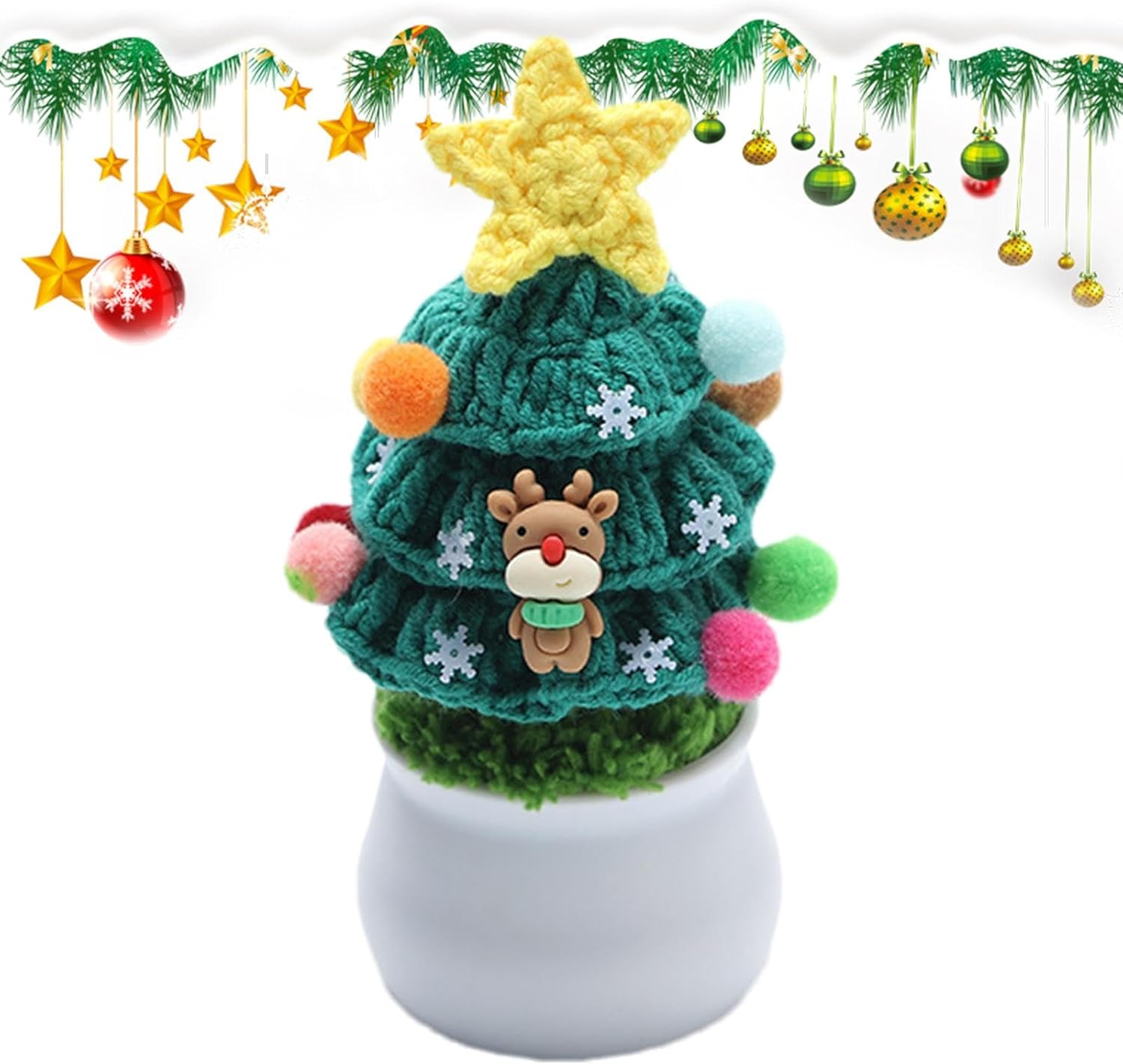 Knitted Christmas Tree Decor | Holiday Tabletop Decoration | Christmas Tree with Pot | Winter Table Decor | Cozy Knitted Tree Decoration | Space Saving Creativity Great for Modern Apartments image number 2