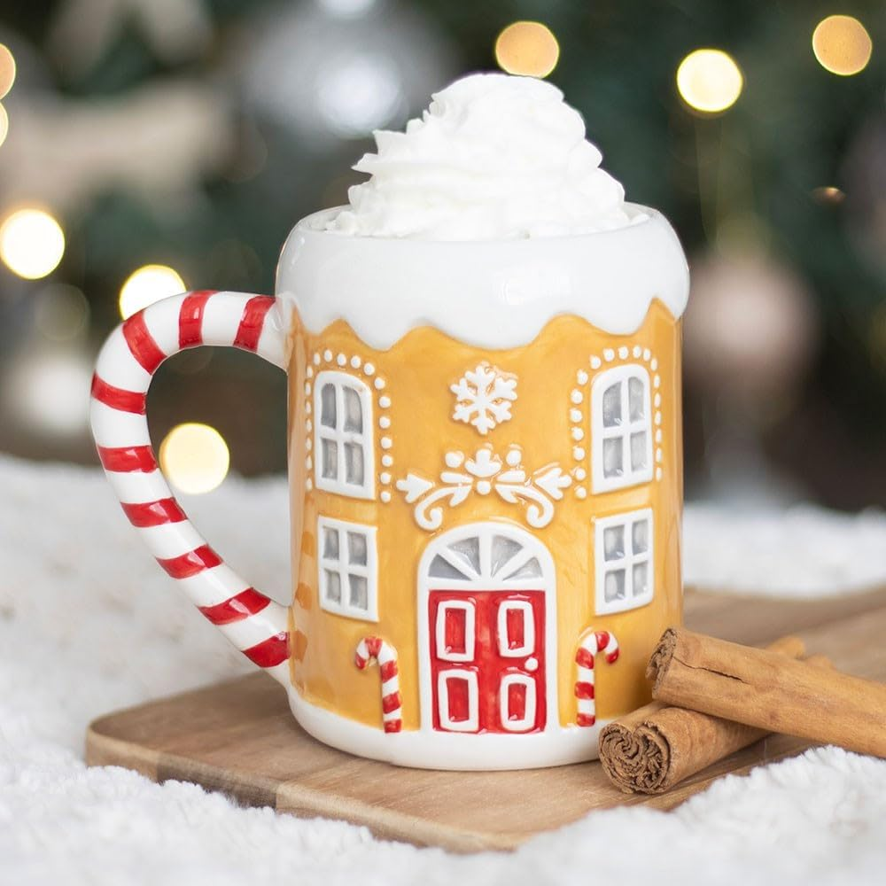 Candy Cane Gingerbread House Mug &ndash; Whimsical Ceramic Mug with 500Ml Capacity, Gingerbread House Design with Candy Cane Handle, Hand Wash Only, Perfect for Holiday Drinks image number 2
