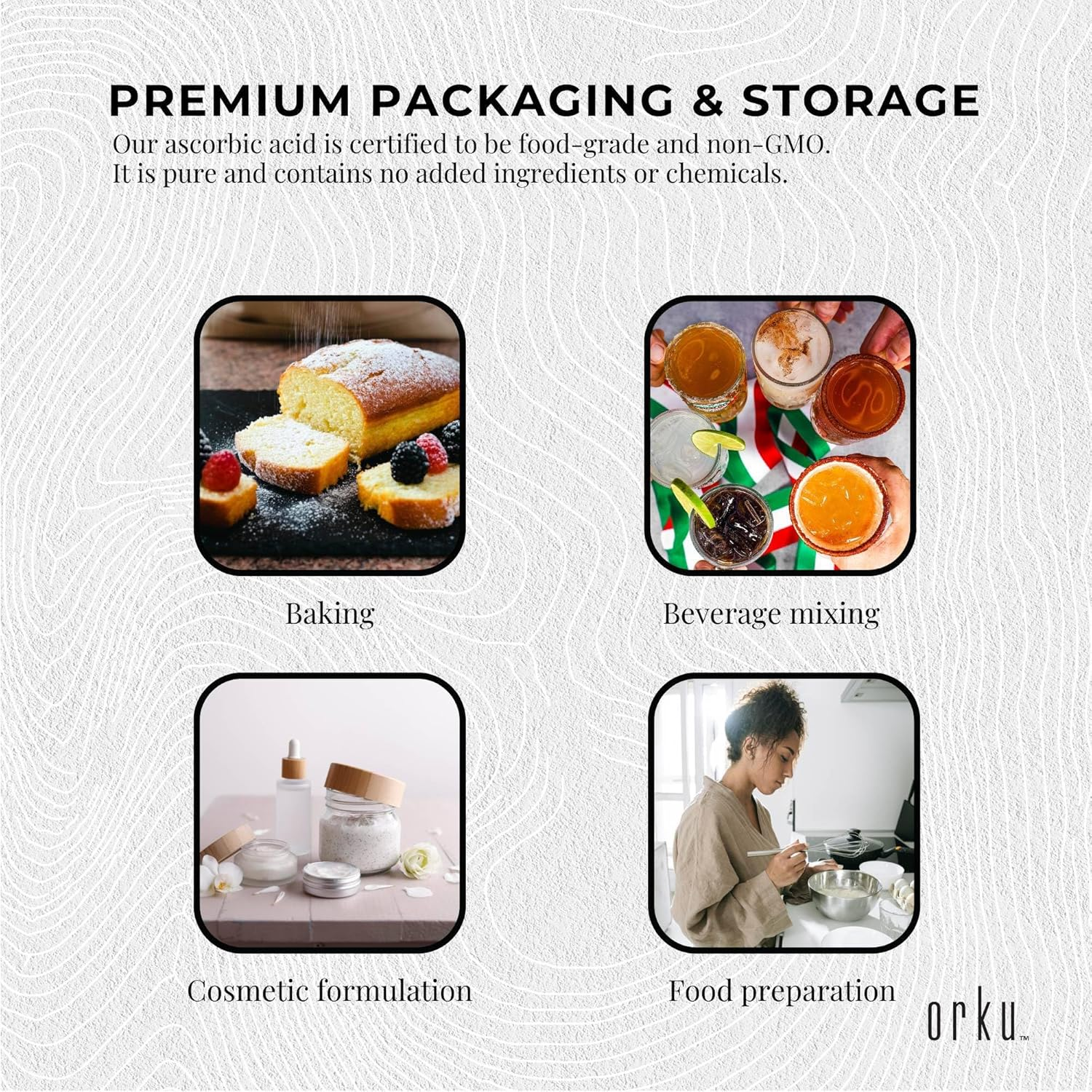 Orku 2Kg Vitamin C Powder Pure L-Ascorbic Acid - USP Grade Non-Gmo image number 3