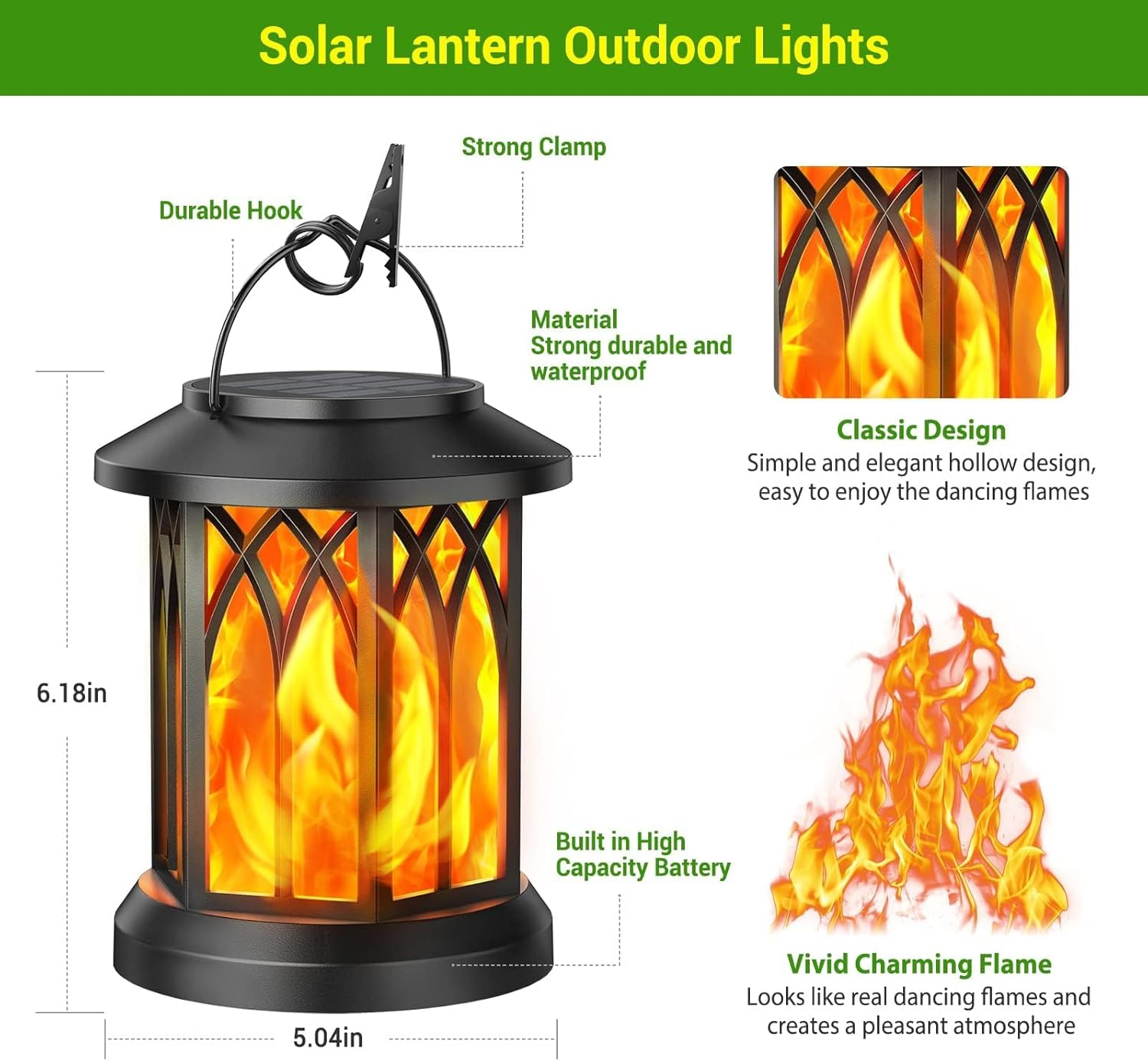Hanging Solar Lights Lantern Outdoor, Waterproof Solar Powered Lanterns with Flickering Flame, Hanging Lantern Decorative for Outside, Solar Powered Outdoor Lights for Yard Garden Patio Table Decor image number 5