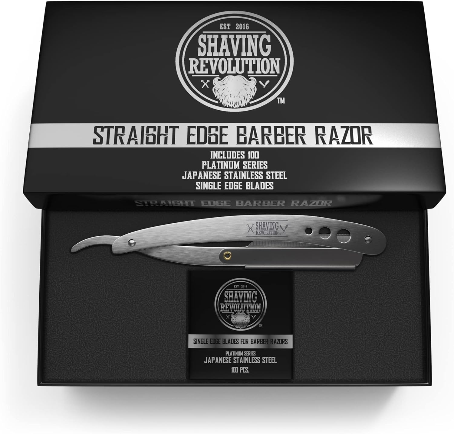 Straight Edge Barber Razor for Close Shaving - Professional Straight Blade Razor for Men with 100 Single Edge Blades- Mens Straight Razor Kit image number 1