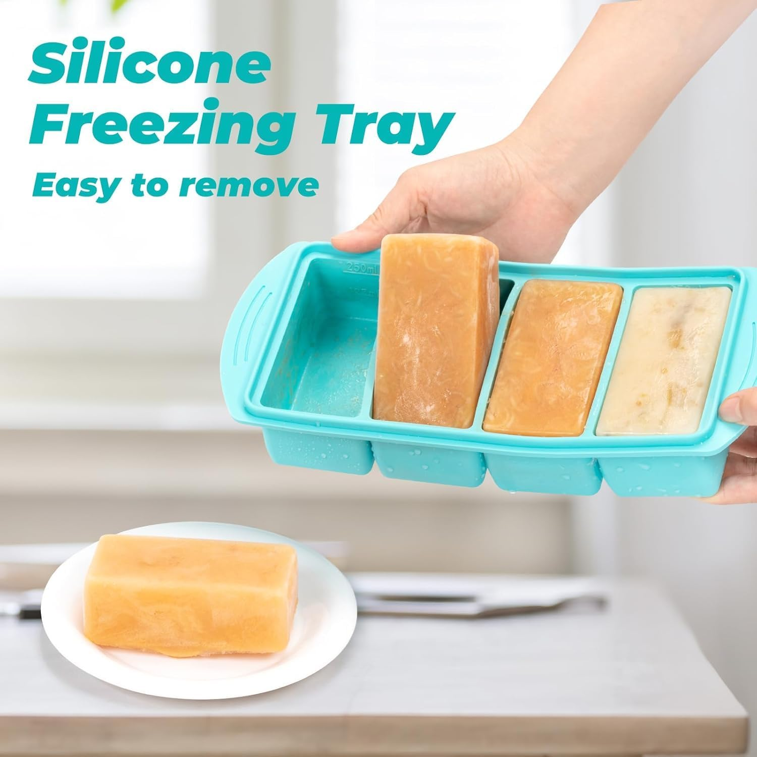 KALEDE&reg; Silicone Freezer Trays with Lid, 2Pack Silicone Freezing Tray for Broth Soup Storage - Freeze 250Ml 250Ml Souped Portion