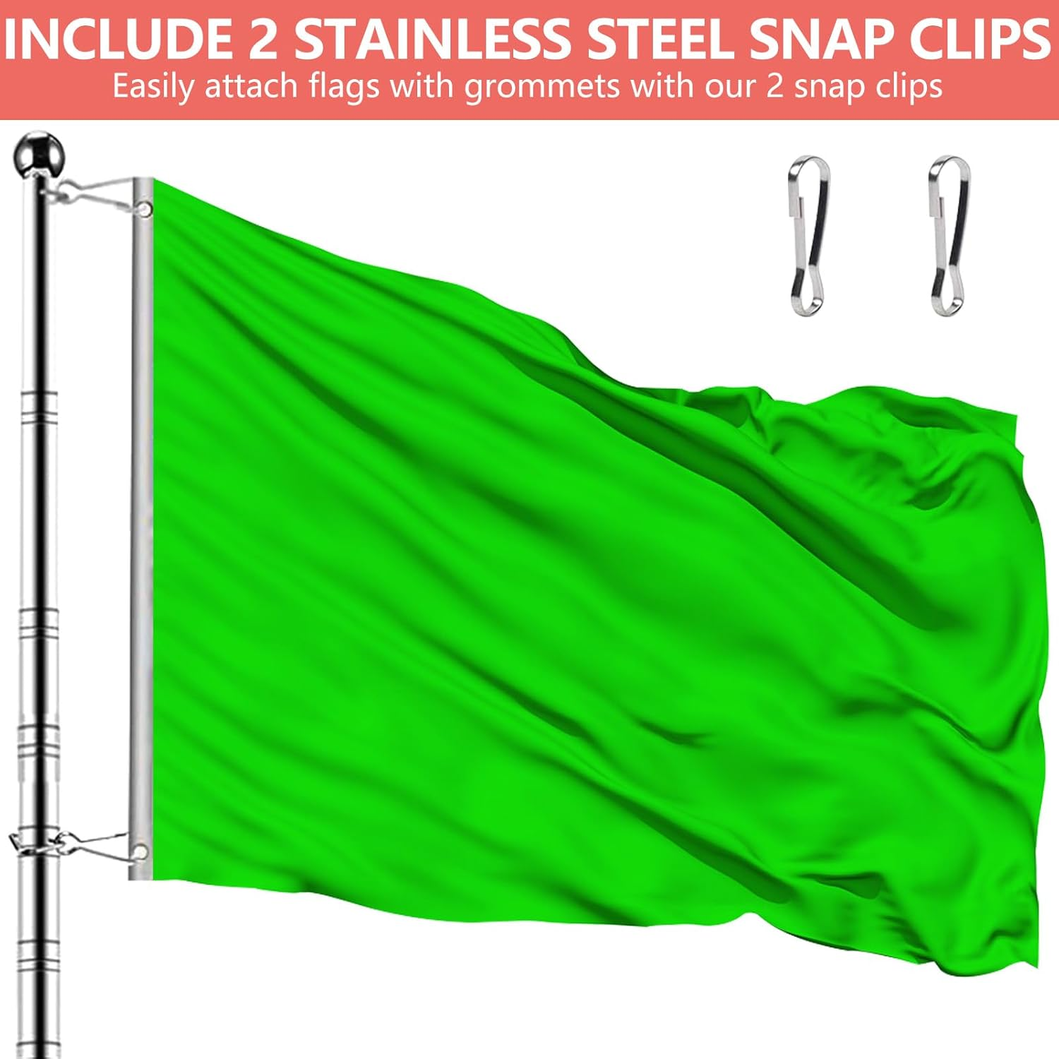 2Pcs 2M Handheld Telescoping Flag Pole with Clips, Portable Stainless Steel Flagpole Extendable Telescopic Flag Poles for Tour Guide Horse Training Festival, 2M image number 1