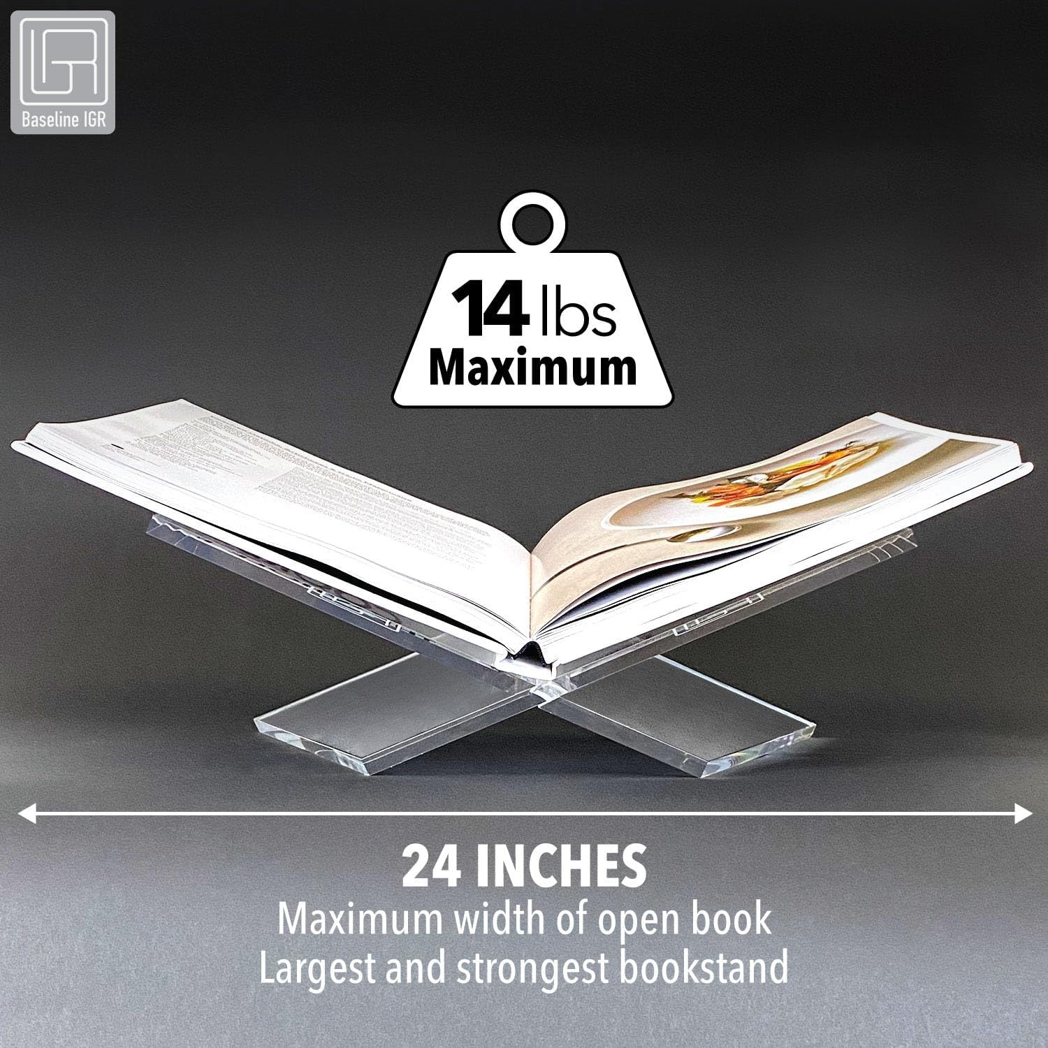 Acrylic Book Stand | Book Display Stand | Large | Angled | Book Holder | Bible Stand | Cookbook Stand | Recipe Holder | Sturdy | Modern Clear Acrylic | for Reading & Displaying Your Favorite Book - White image number 3