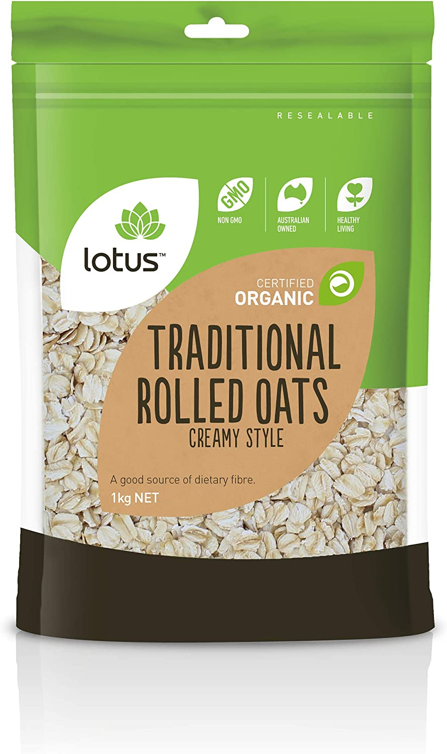 Lotus Organic Traditional Rolled Creamy Style Oats, 1 Kg image number 1