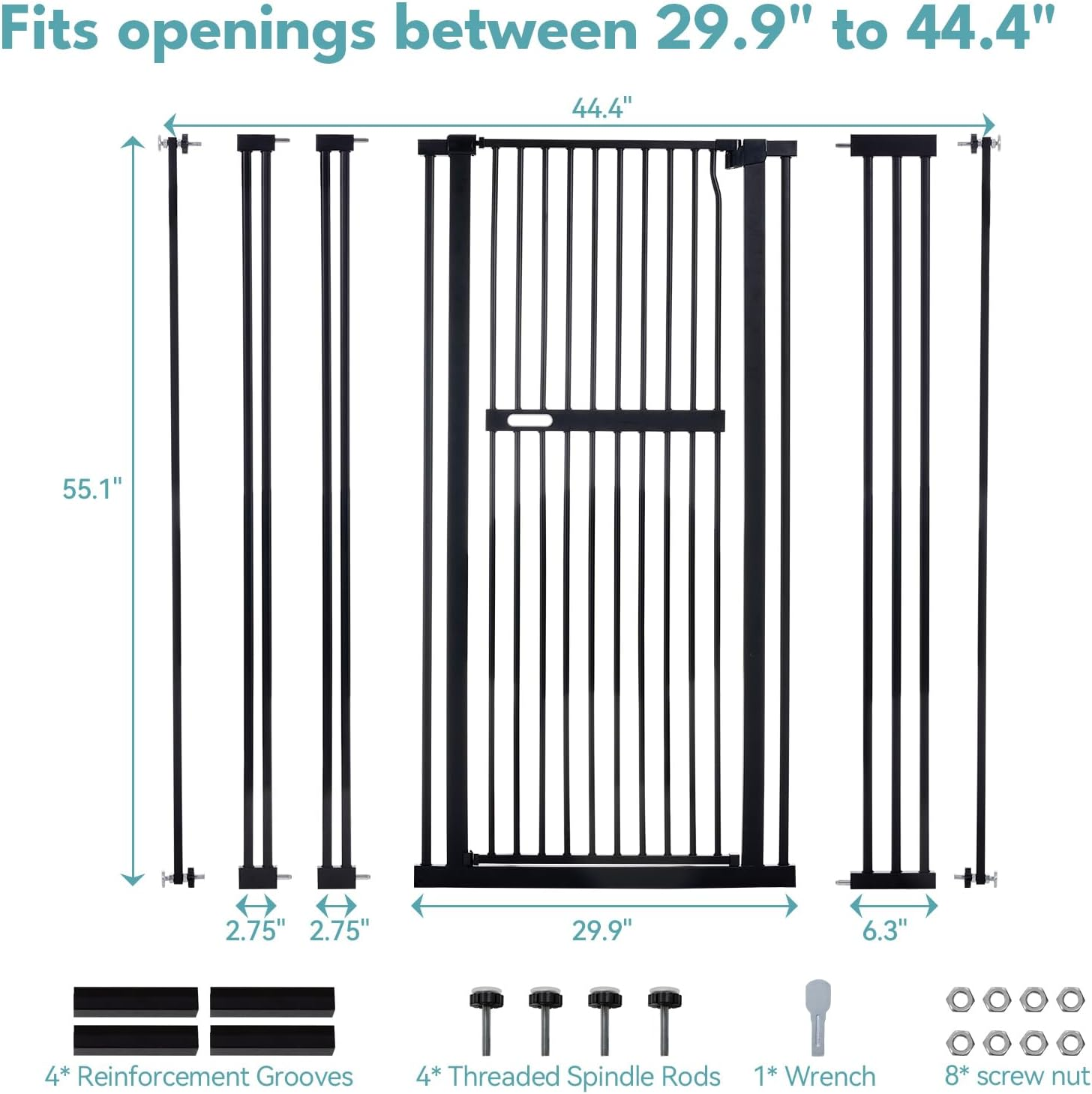 No Pawblems 140 CM Extra Tall Pet Gate, 76-112.7 CM Wide Dog Gates for Doorways & Stairs, Metal Auto Close Cat Gate, Pressure Mounted Dog Gate, NO Tools Needed NO Drilling, Black image number 4
