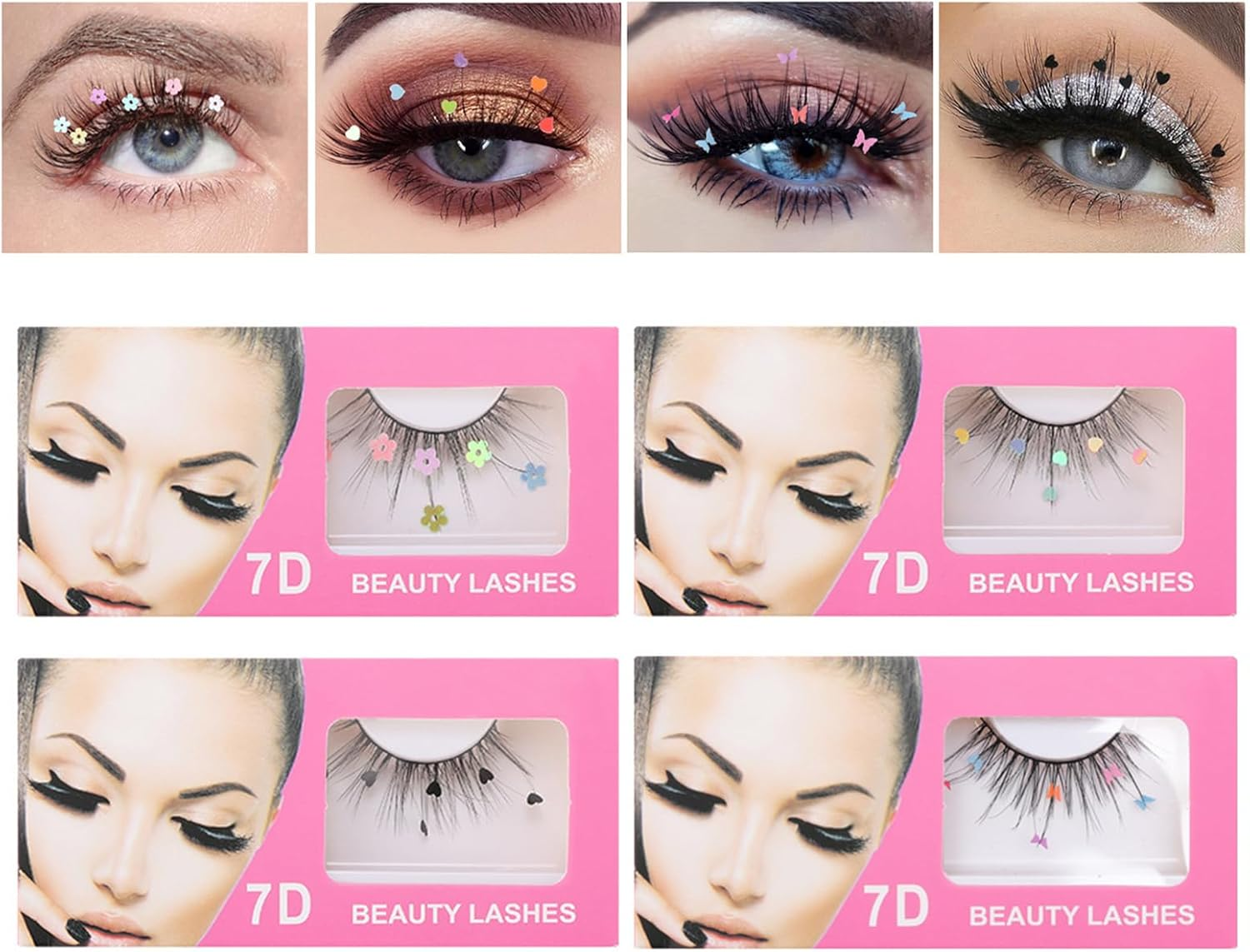 False Eyelashes Set, Beaufairy 4 Pairs 7D Mink False Natural Reusable Sequins Artificial Eyelashes, Easy to Wear, DIY Eyelash Extension Kit for Christmas Show Stage, Party, Date image number 6
