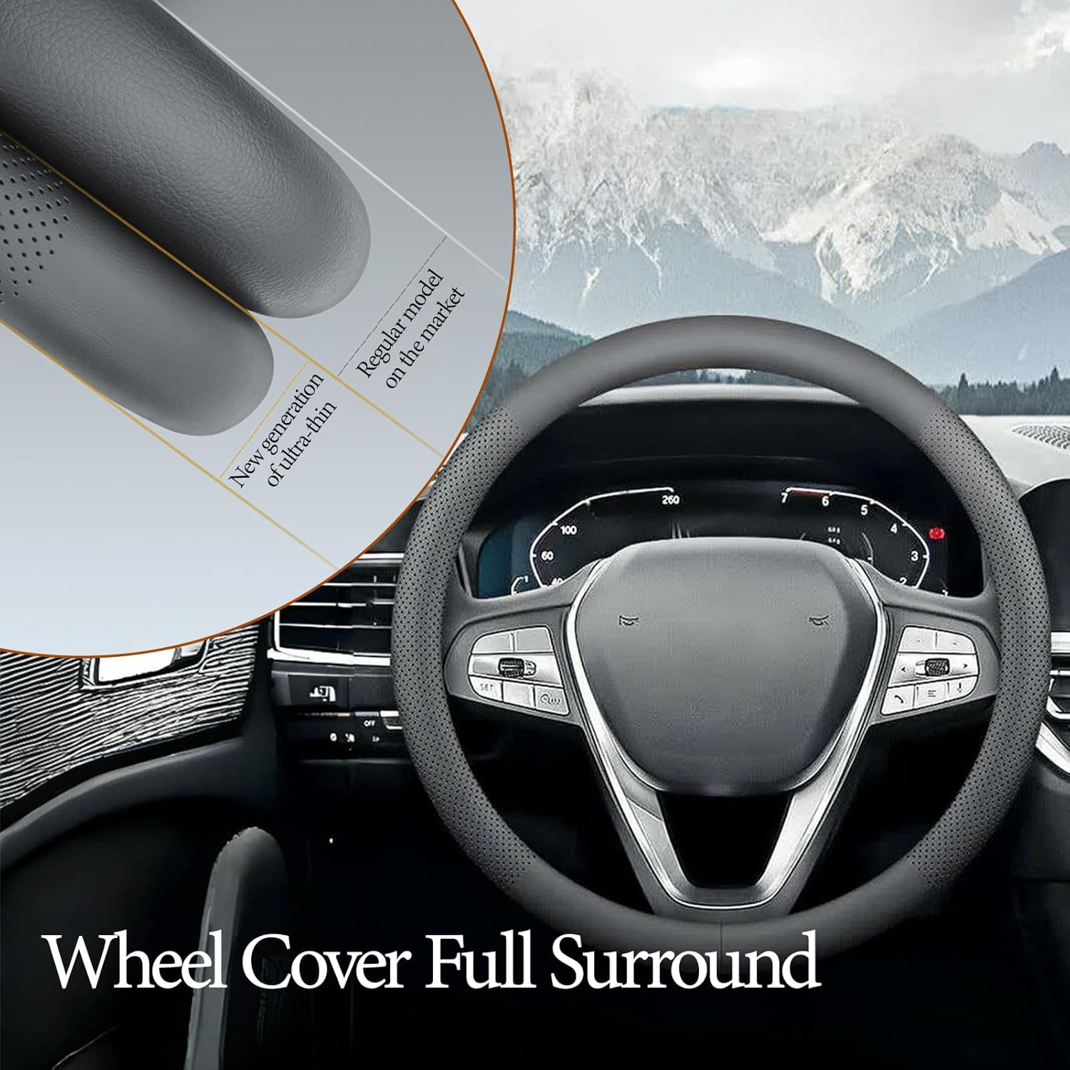 Car Steering Wheel Cover, Genuine Leather 15 Inch, Universal Breathable O-Shaped, D-Shaped Steering Wheel Protector, anti Slip Soft Leather Steering Wheel Cover Full Surround (O Shaped)