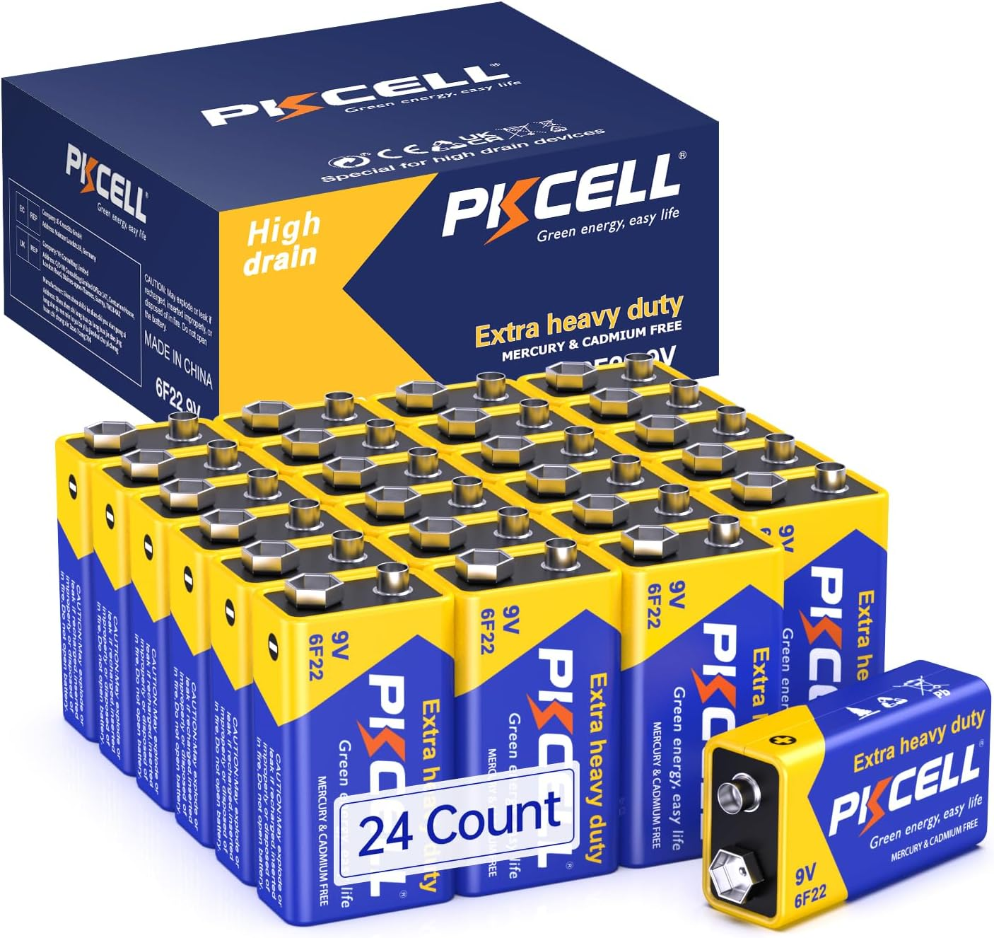 PKCELL Batteries 9V 6F22 High Performance Square Battery for Smoke Detectors, Remote Control Car, Pack of 24 image number 4
