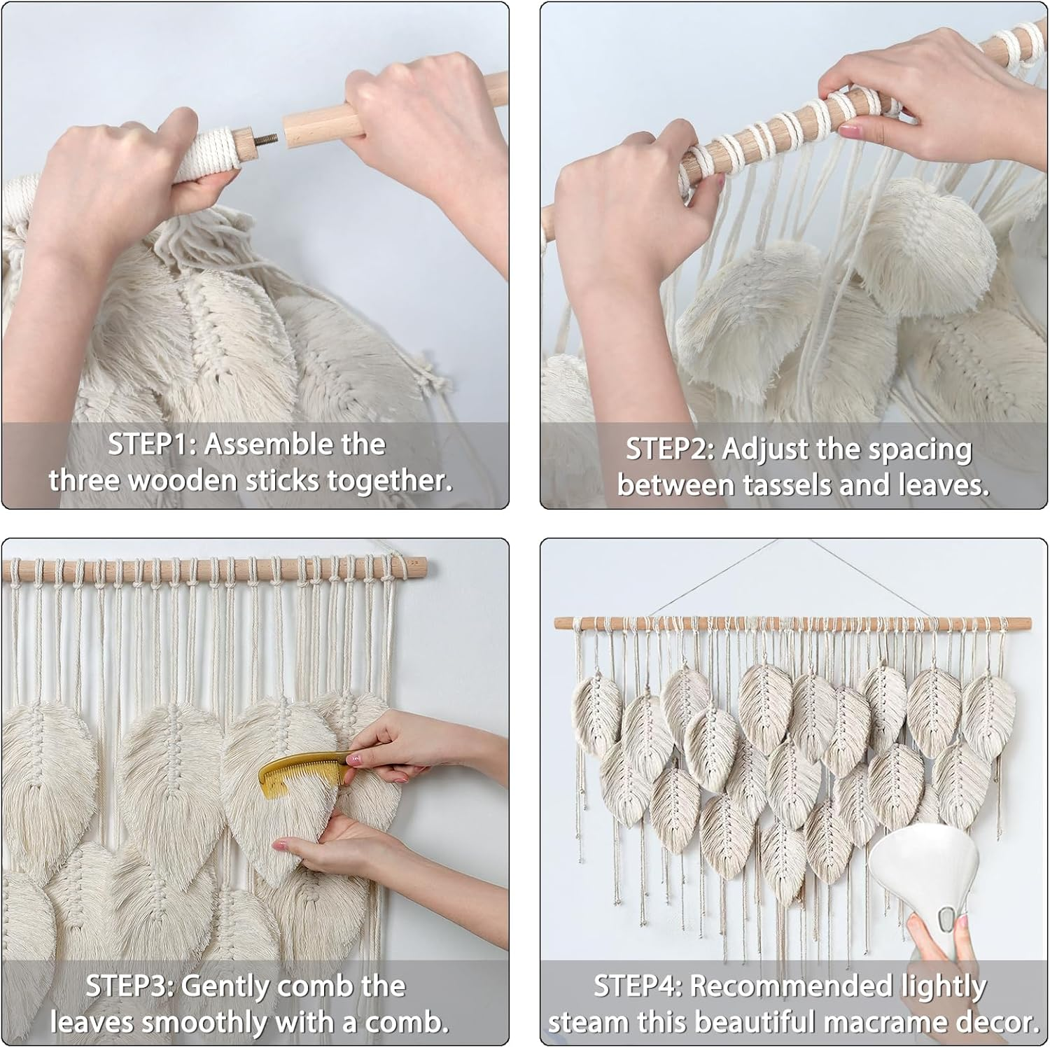 LOMOHOO Macrame Wall Hanging Boho Beige Leaves Tapestry Bohemian Handmade Woven Wall Art Decoration for Bedroom Living Room Apartment Dorm Gallery Perfect Handmade Gift Ideas image number 4