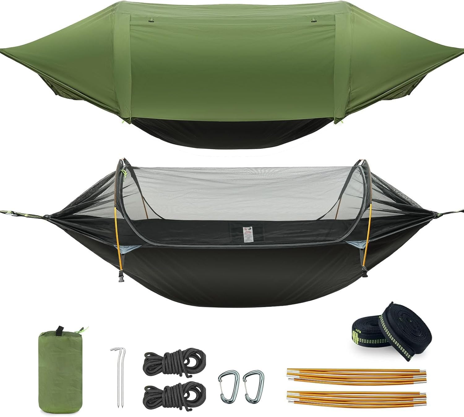 APEXORIGIN Camping Hammock, Portable Single & Double Hammock Tent with Mosquito Net & Rainfly,3 in 1 Waterproof Lightweight Portable Sleeping Hammock Bug,Suitable for Outdoor Courtyards(Army Green) image number 1