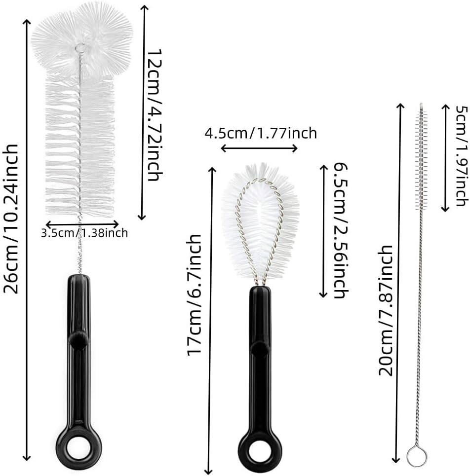 3 Pack Bottle Cleaning Brush Set,Long Water Bottle Brush, Straw Cleaner Lid Brush for Travel Mugs, Decanter, Narrow Spaces,Etc.(Black with White) image number 3