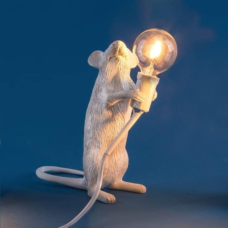 Mouse Table Lamp，Modern Cute Resin Animal Rat LED Night Light Bedside Mouse Desk Lights Mini Mouse Light Decor for Living Room, Bedroom, Kids Room (Crawling, White)