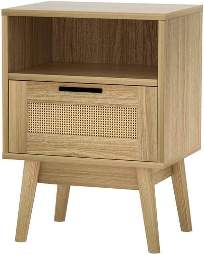 Artiss Bedside Table Rattan Bed Side Tables Storage Small Narrow Desk Chest of Drawers, with 1 Drawer and Shelf, Bedroom Living Room Home Furniture Tallboy Lamp Stand Nightstand Cabinet in 54Cm Height image number 1