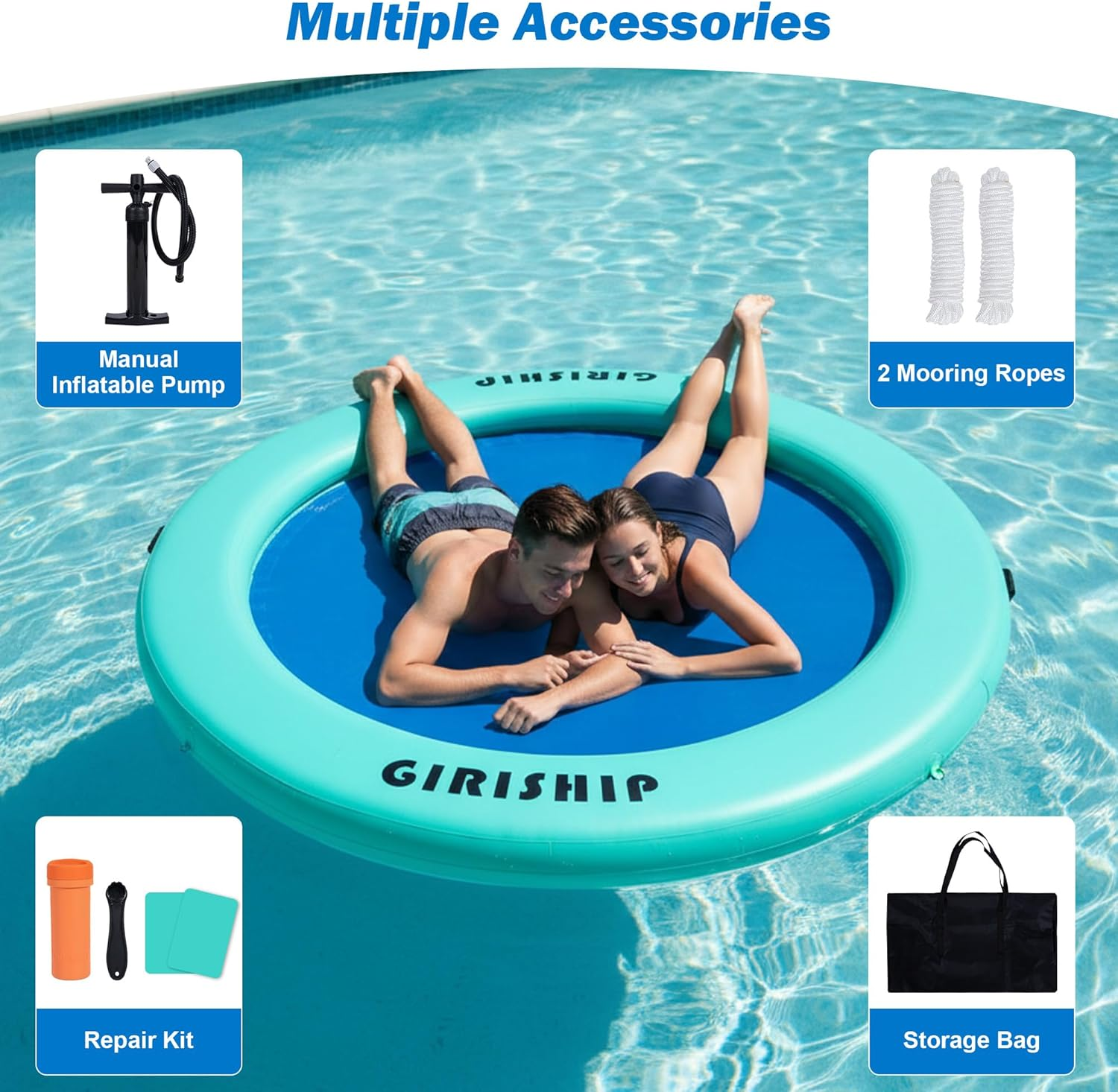 6FT Inflatable Floating Dock, Water Hammock Floating Ring, Pool Hammock Float Inflatable Dock for Adults, Floating Docks for Lakes and Pools image number 1