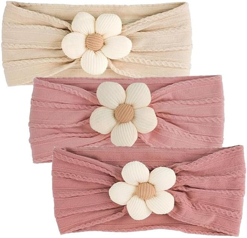 Baby Girl Headbands Bows Turban Nylon Newborn, 3Pcs Soft Elastic Knotted Headbands, Baby Head Wrap Hair Band image number 5