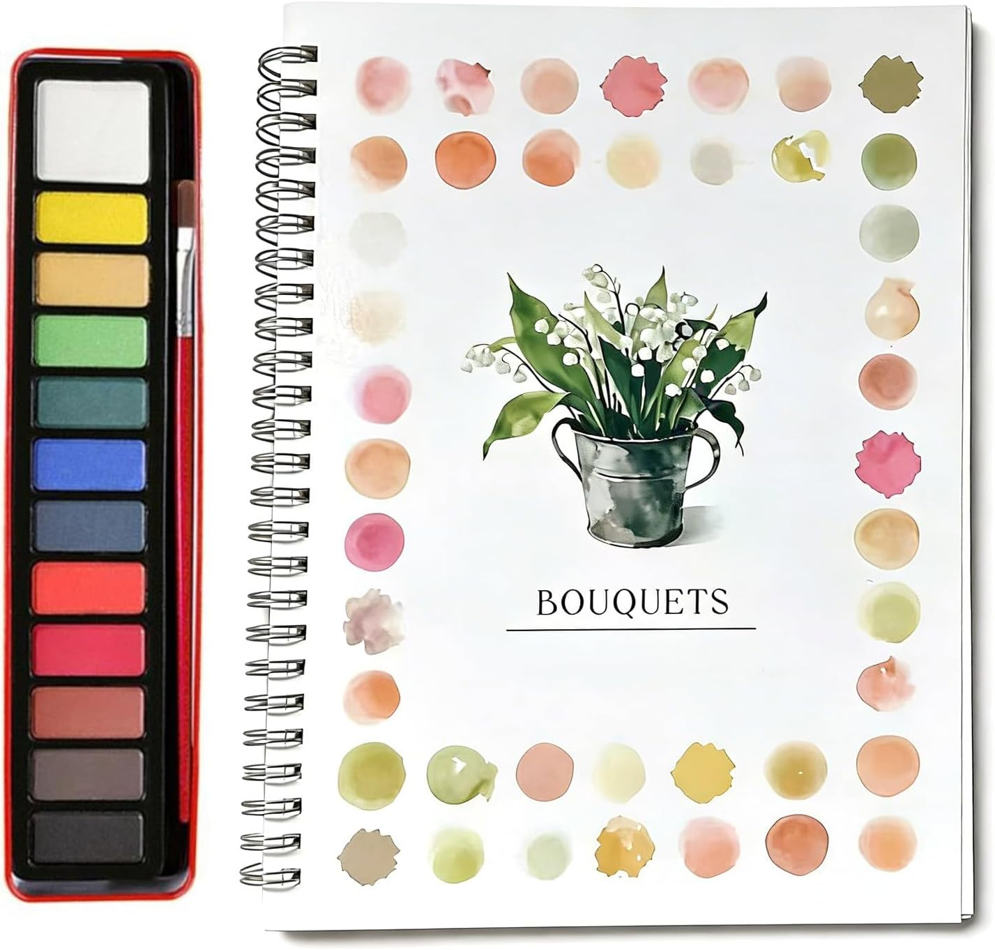 Water Colour Workbook for Adults&Beginners with 12-Color Paint Set and Brush - Premium Water Colour Painting Paper, Art Supplies Kit, Ideal Gift（Bouquets） - Bouquets