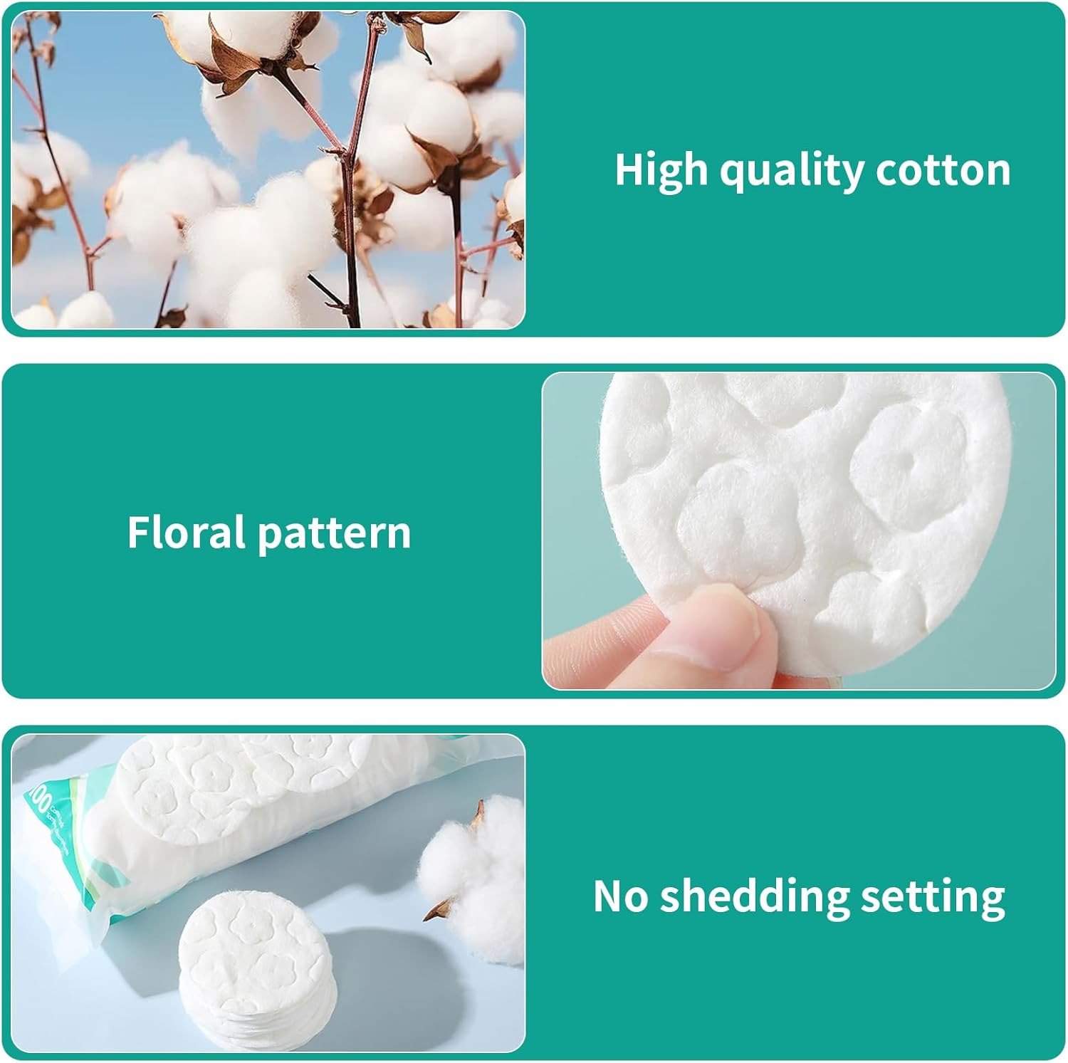 YSHIGUING 300 Count Premium Cotton Rounds for Face,Makeup Remover Pads,Hypoallergenic, Lint-Free,100% Pure Cotton Pure & Natural Facial Cleansing round Pads for Face Cleasing, Facial Toner & Nail Polish Remover image number 5