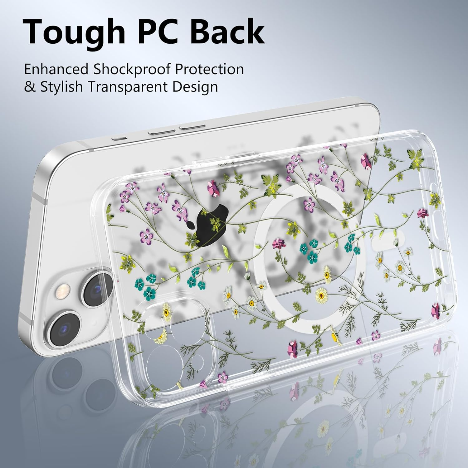 RALEAVO for Iphone 13 Case Compatible with Magsafe Clear Floral Cover with Flower Branch Pattern for Girls Women Slim Cute Hard Back Shockproof Phone Case for Iphone 13,Transparent image number 1