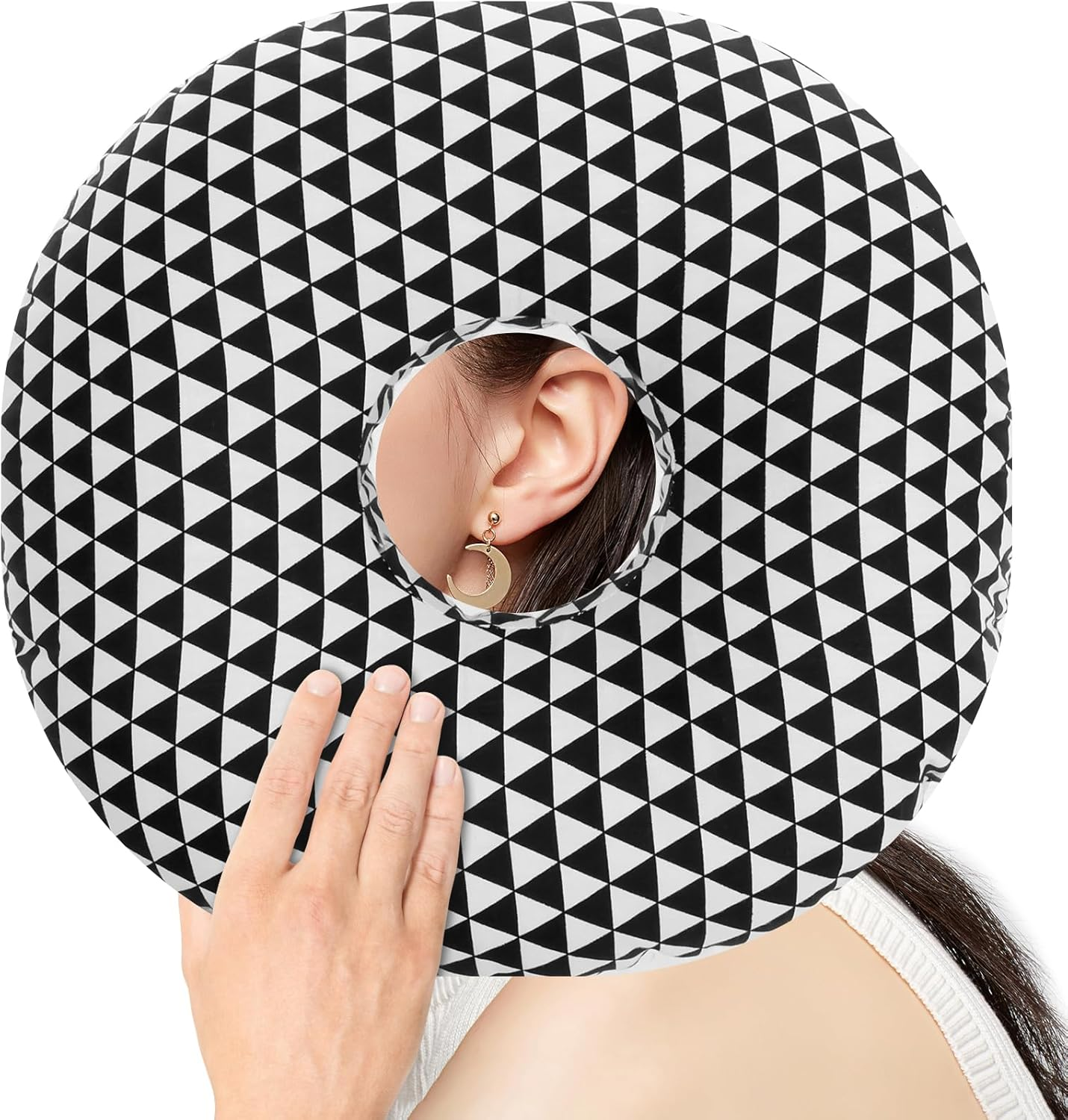 Ear Piercing Pillow, Piercing Ear Pillow for Side Sleepers with a Hole-Ear Donut CNH Inflammation Pressure Sores Pain Relief Protectors O-Shaped Detachable Pillowcase (Black)